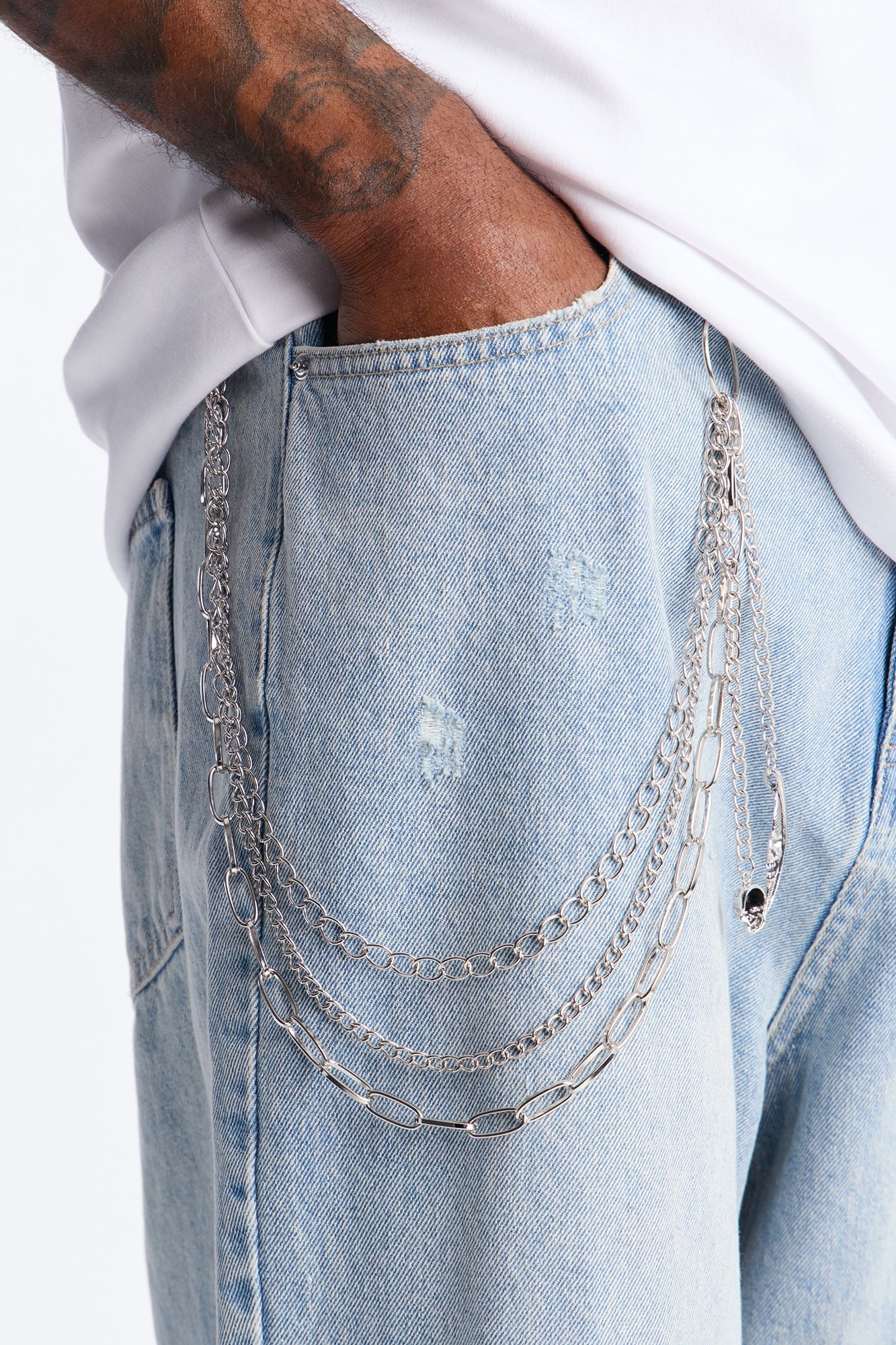Skull Feather Multi Link Stacked Pant Chain - Silver Fashion Nova