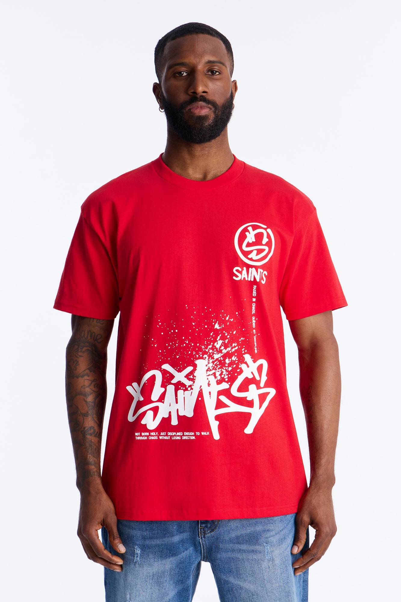 Saints Off The Wall Oversized Short Sleeve Tee - Red Fashion Nova