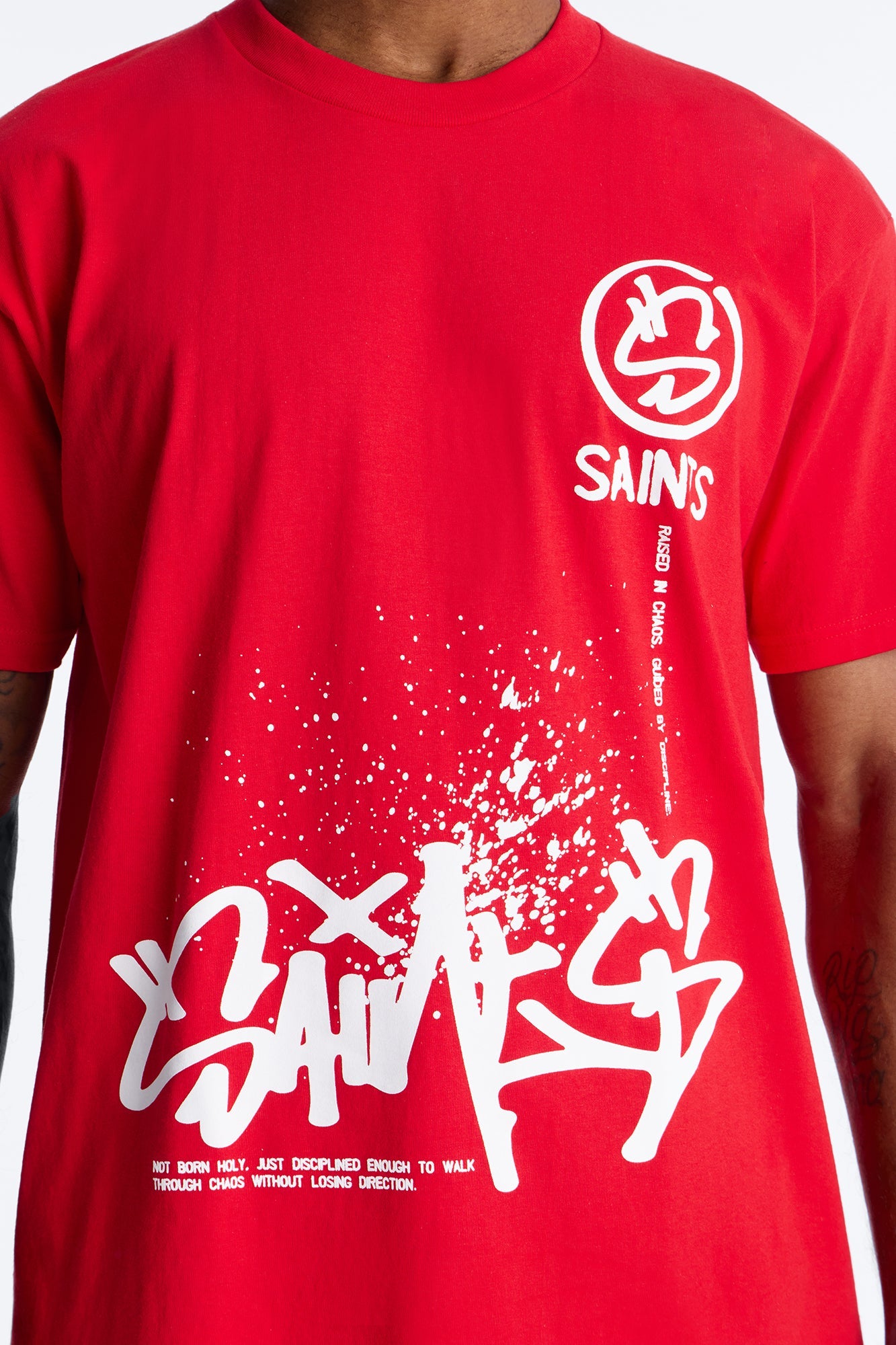 Saints Off The Wall Oversized Short Sleeve Tee - Red Fashion Nova