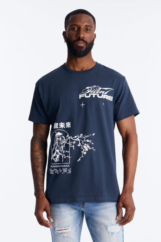 Silent Future Oversized Short Sleeve Tee - Navy Fashion Nova