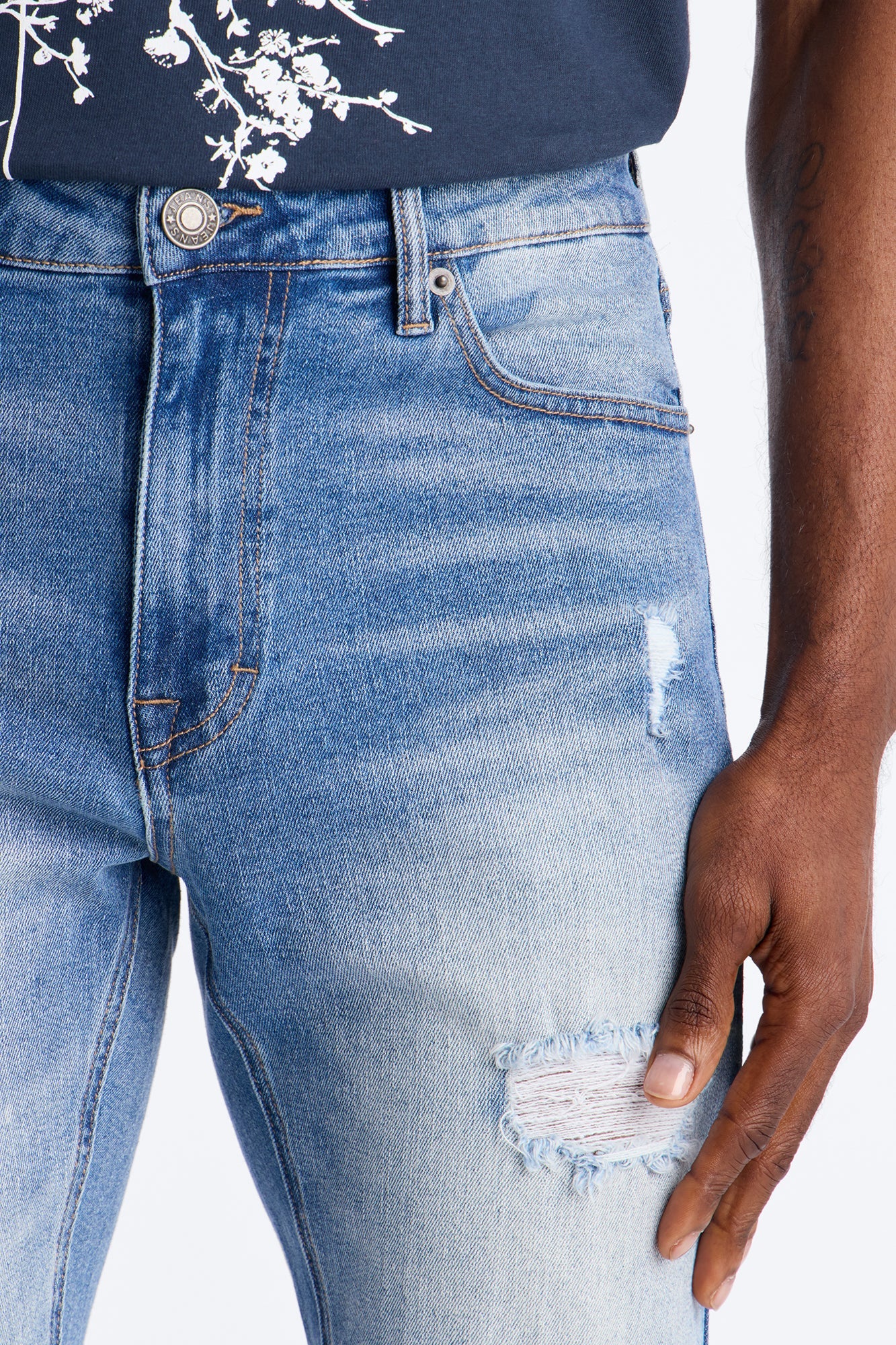 Essential Destroyed Skinny Stretch Jean - Medium Blue Wash Fashion Nova