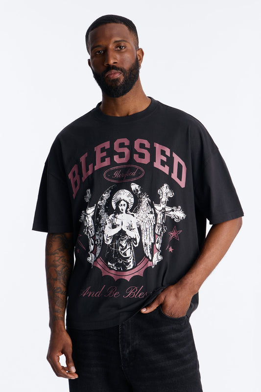 Blessed Glorified Oversized Short Sleeve Tee - Black Wash Fashion Nova