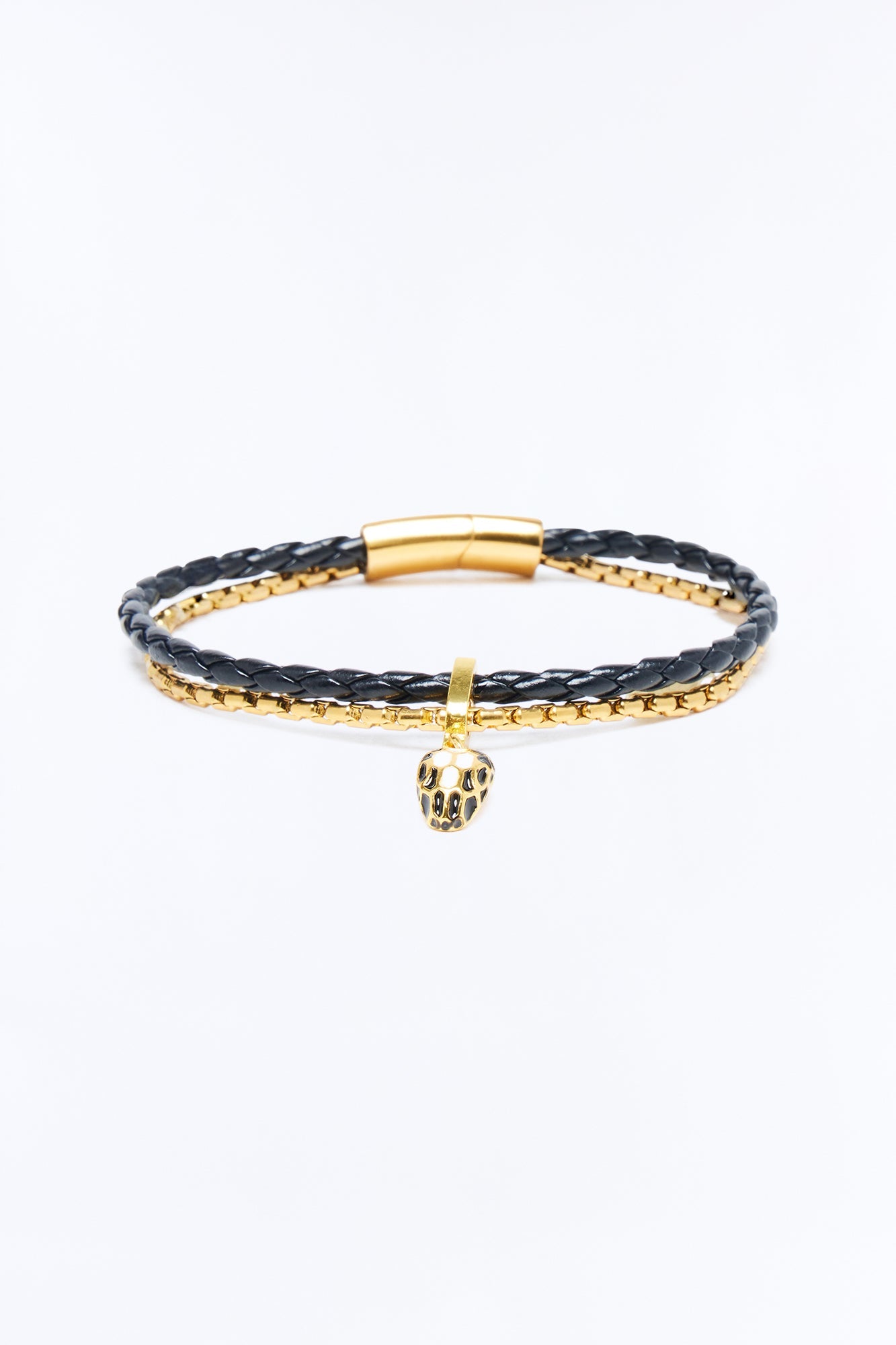 Serpent Dual Chain And Cord Bracelet - Black/Gold Fashion Nova