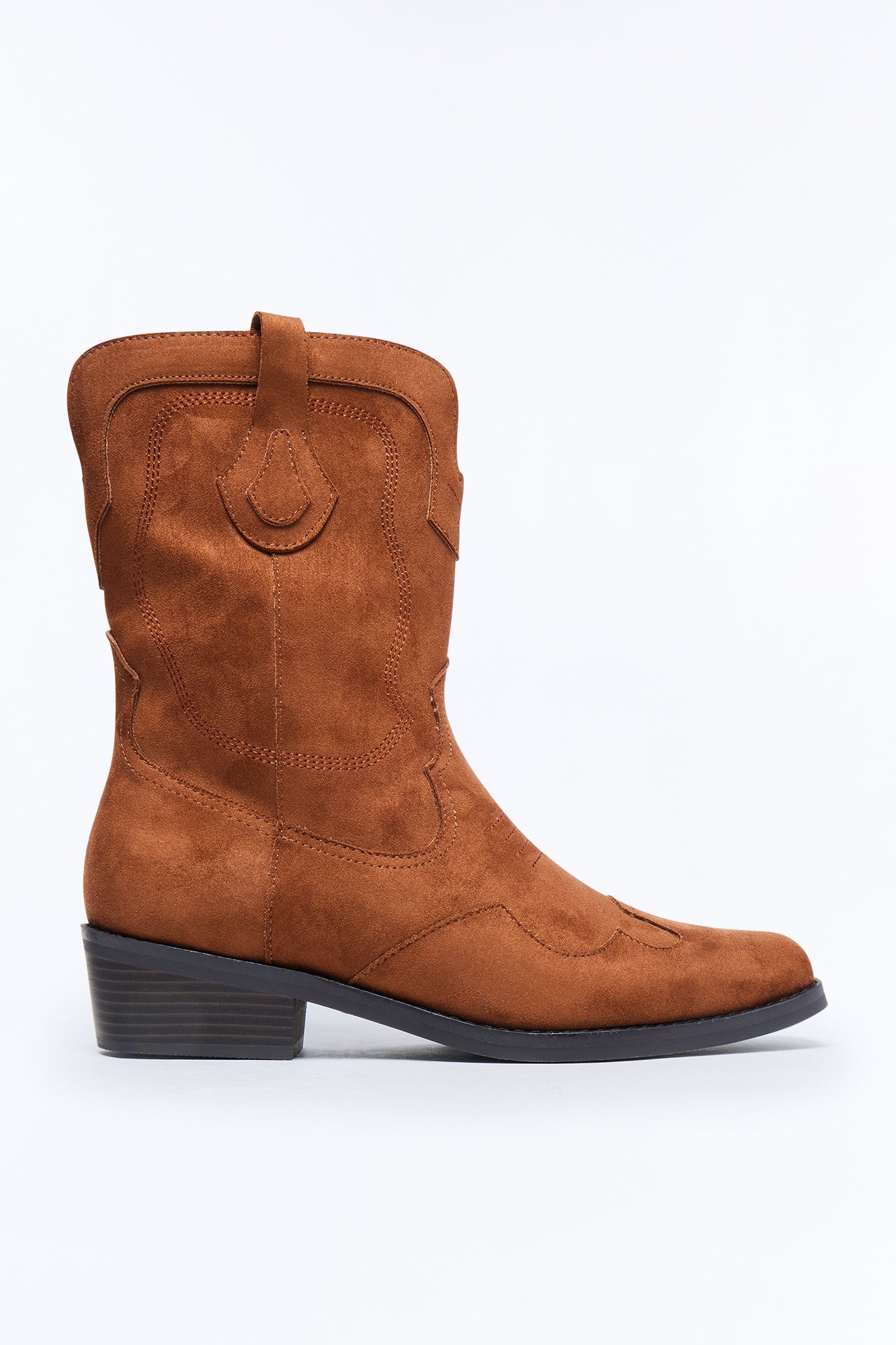 Western Faux Suede Pull On Cowboy Boots - Brown Fashion Nova