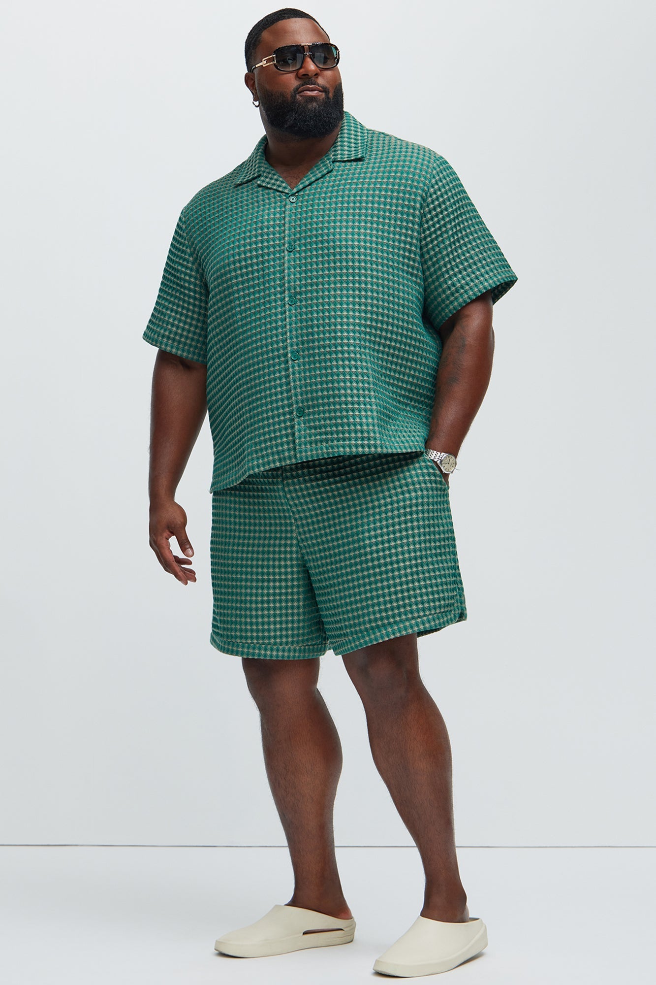 Dimensional Textured Warmup Shorts - Green/combo Fashion Nova