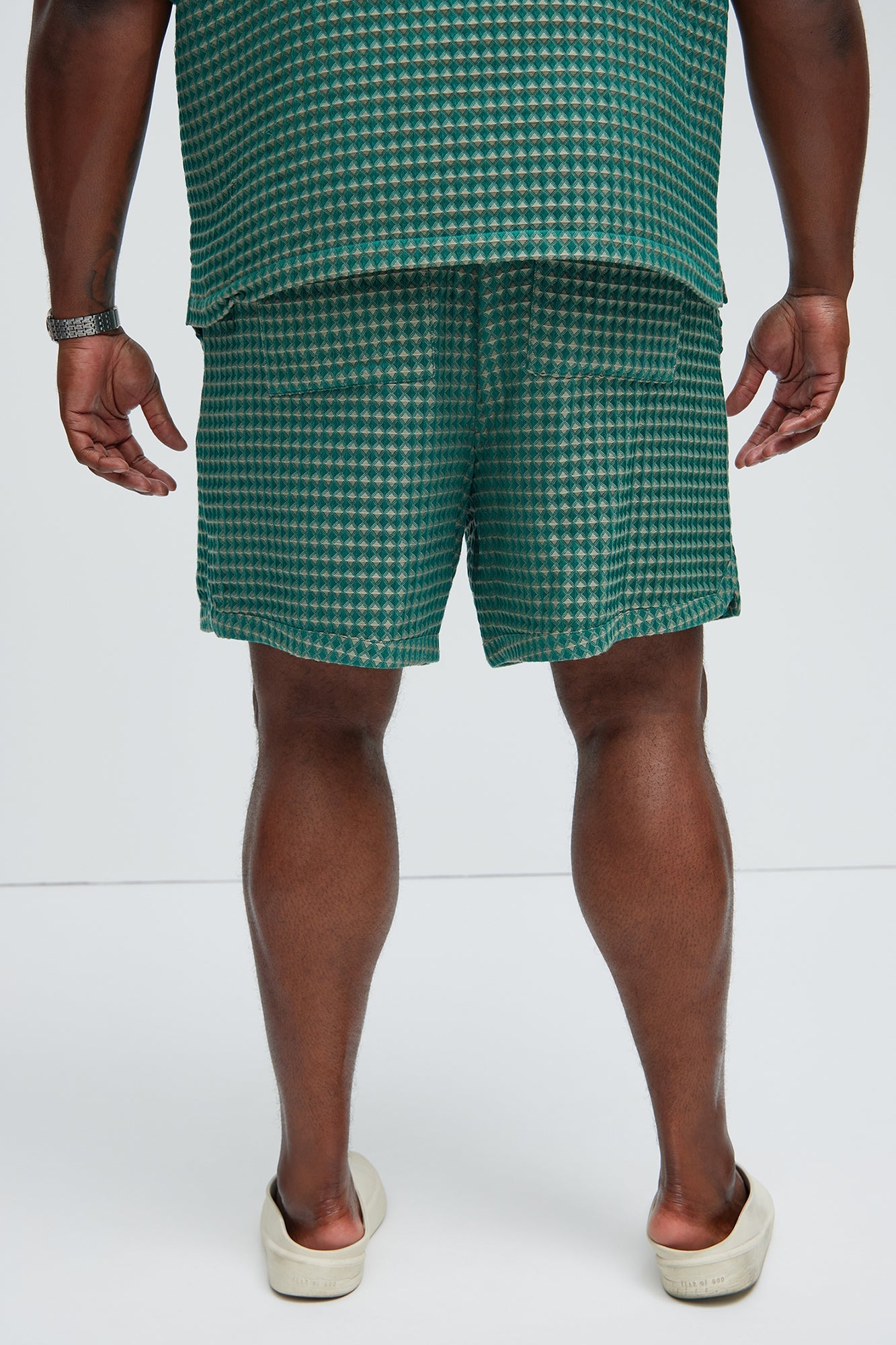 Dimensional Textured Warmup Shorts - Green/combo Fashion Nova