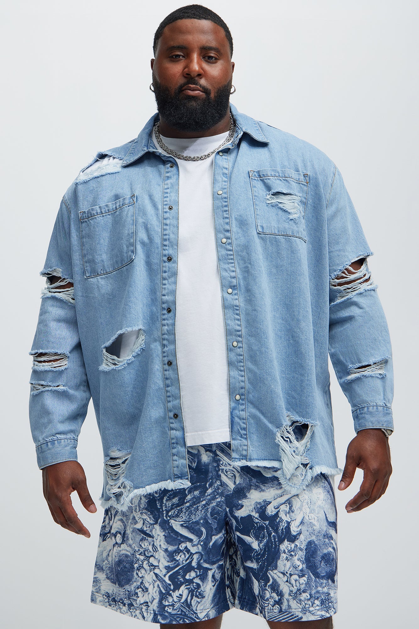 Essential Distressed Denim Woven Top - Light Wash Fashion Nova