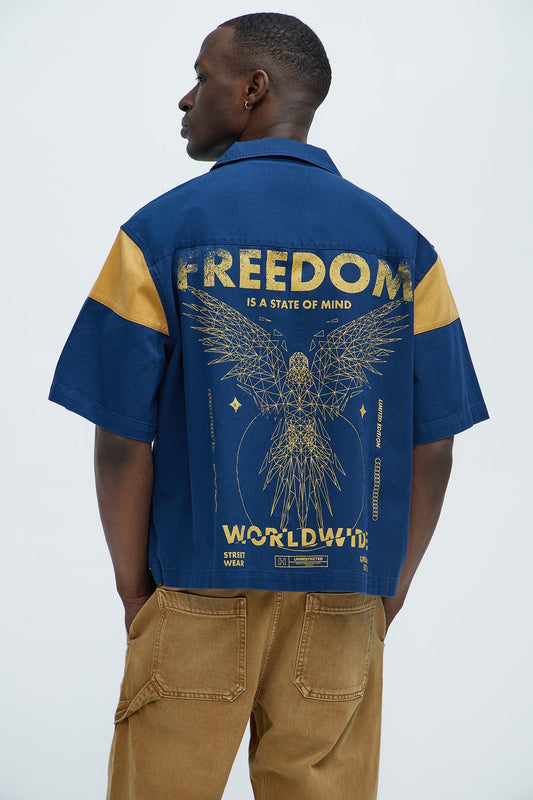 Freedom Graphic Cropped Shirt - Navy/combo Fashion Nova