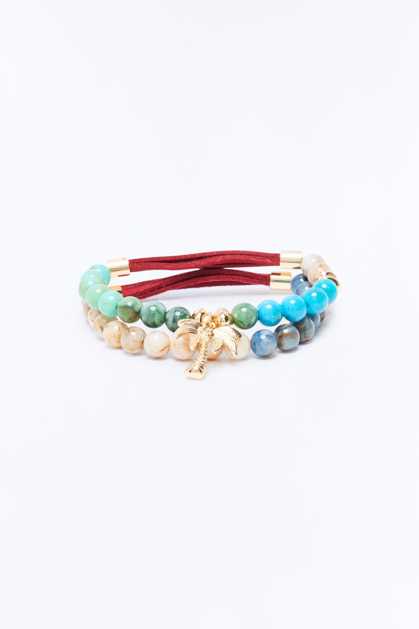 Paradise Mixed Material Bead Bracelet Set - Gold/Multi Fashion Nova