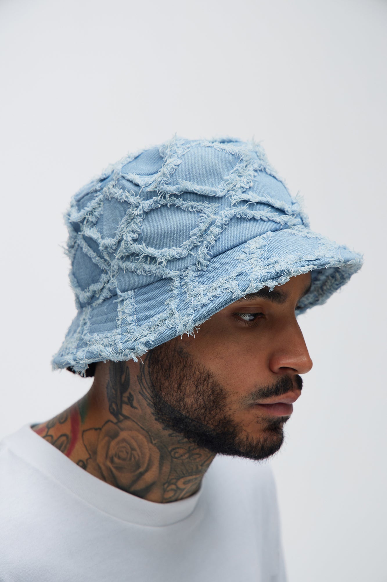 Frayed Denim Bucket Hat - Blue Fashion Nova