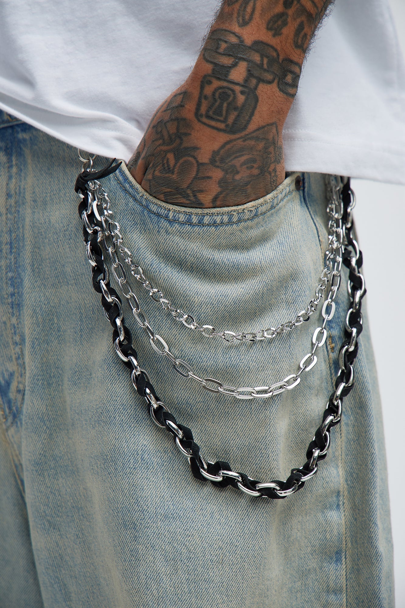 Think Later Layered Pant Chain - Silver/Black Fashion Nova