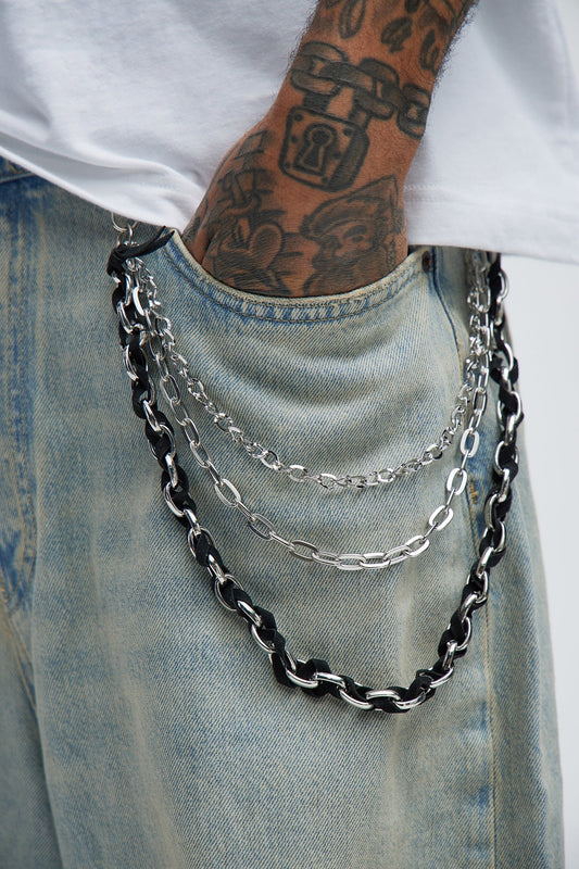 Think Later Layered Pant Chain - Silver/Black Fashion Nova