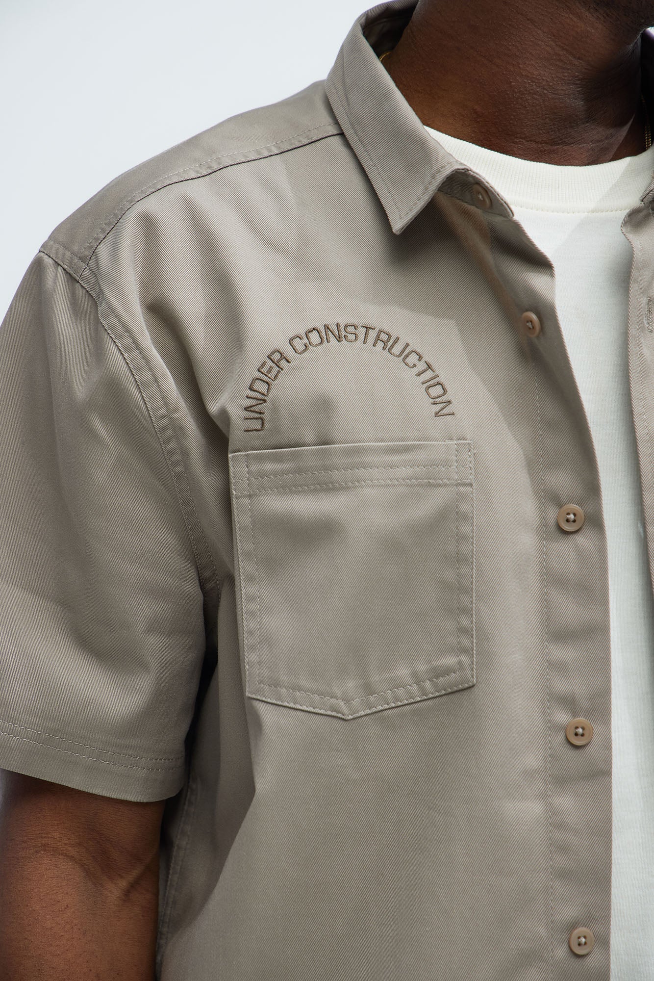 In The Works Short Sleeve Button Up Shirt - Stone Fashion Nova