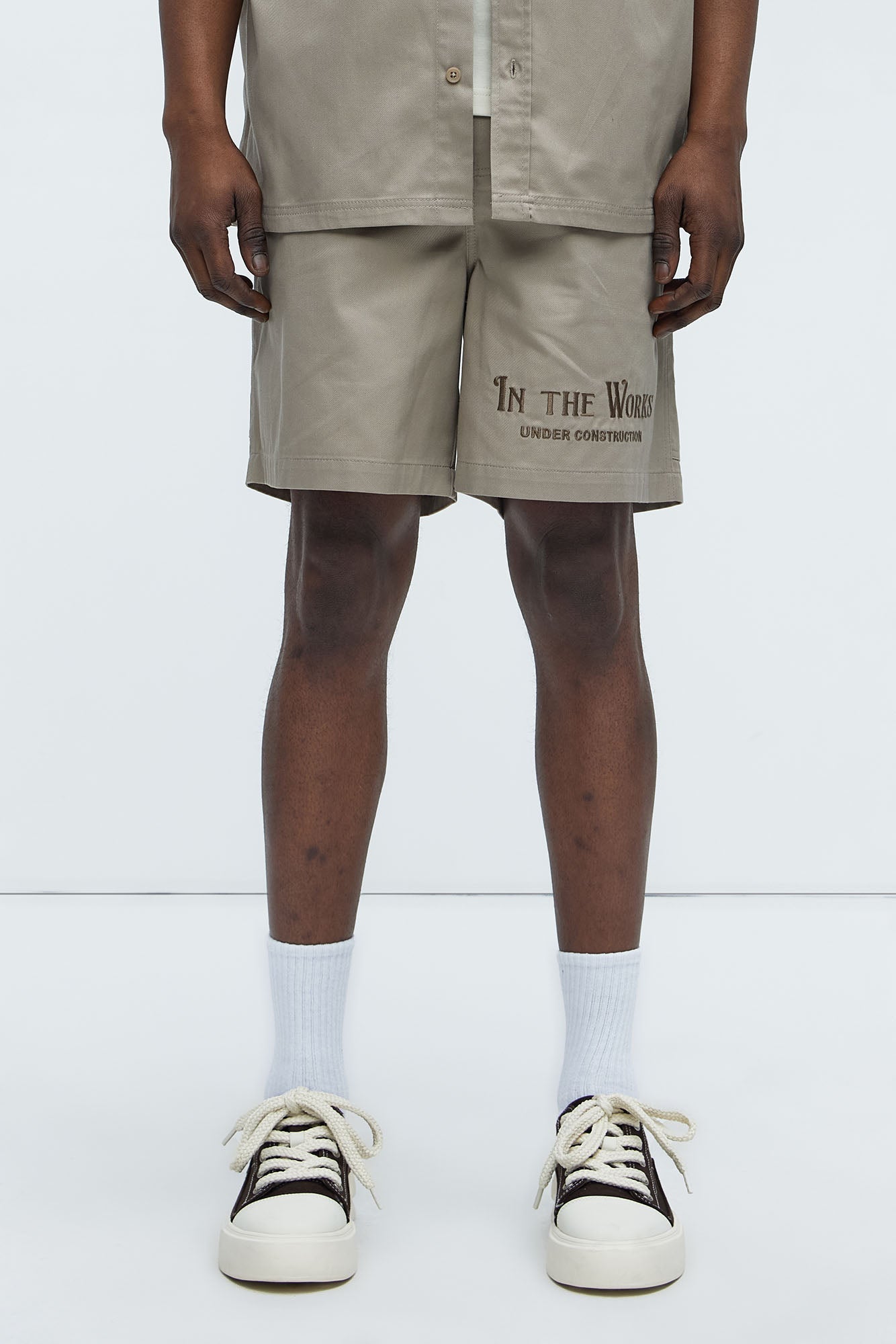 In The Works Relaxed Shorts - Stone Fashion Nova