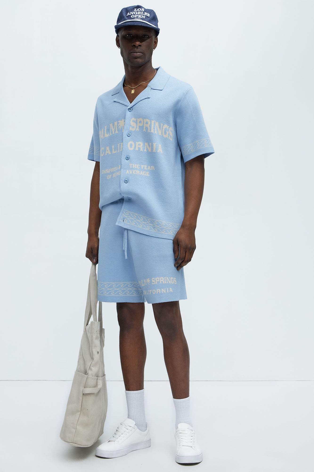 Palm Springs Knitted Relaxed Shorts - Blue/combo Fashion Nova