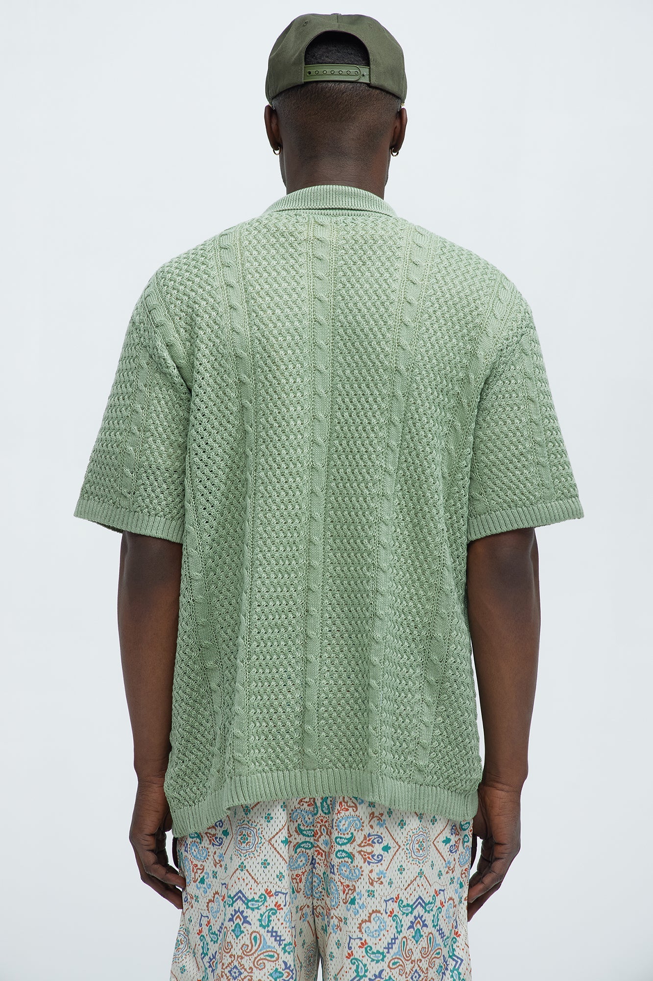 Unwind Cable Knit Short Sleeve Button Up - Sage Fashion Nova