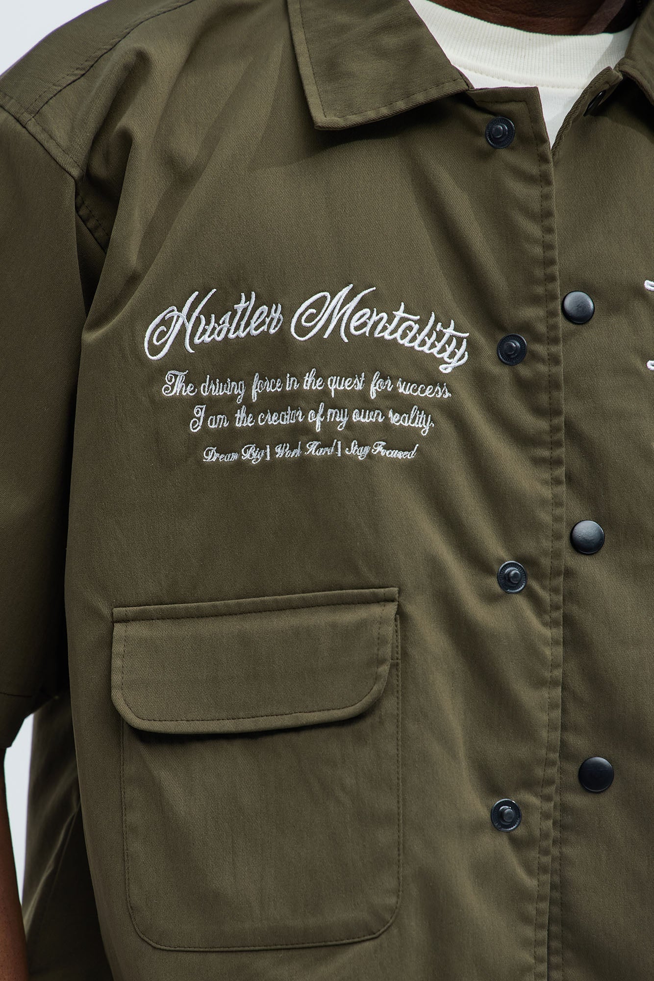 Hustler Mentality Short Sleeve Shirt - Olive Fashion Nova