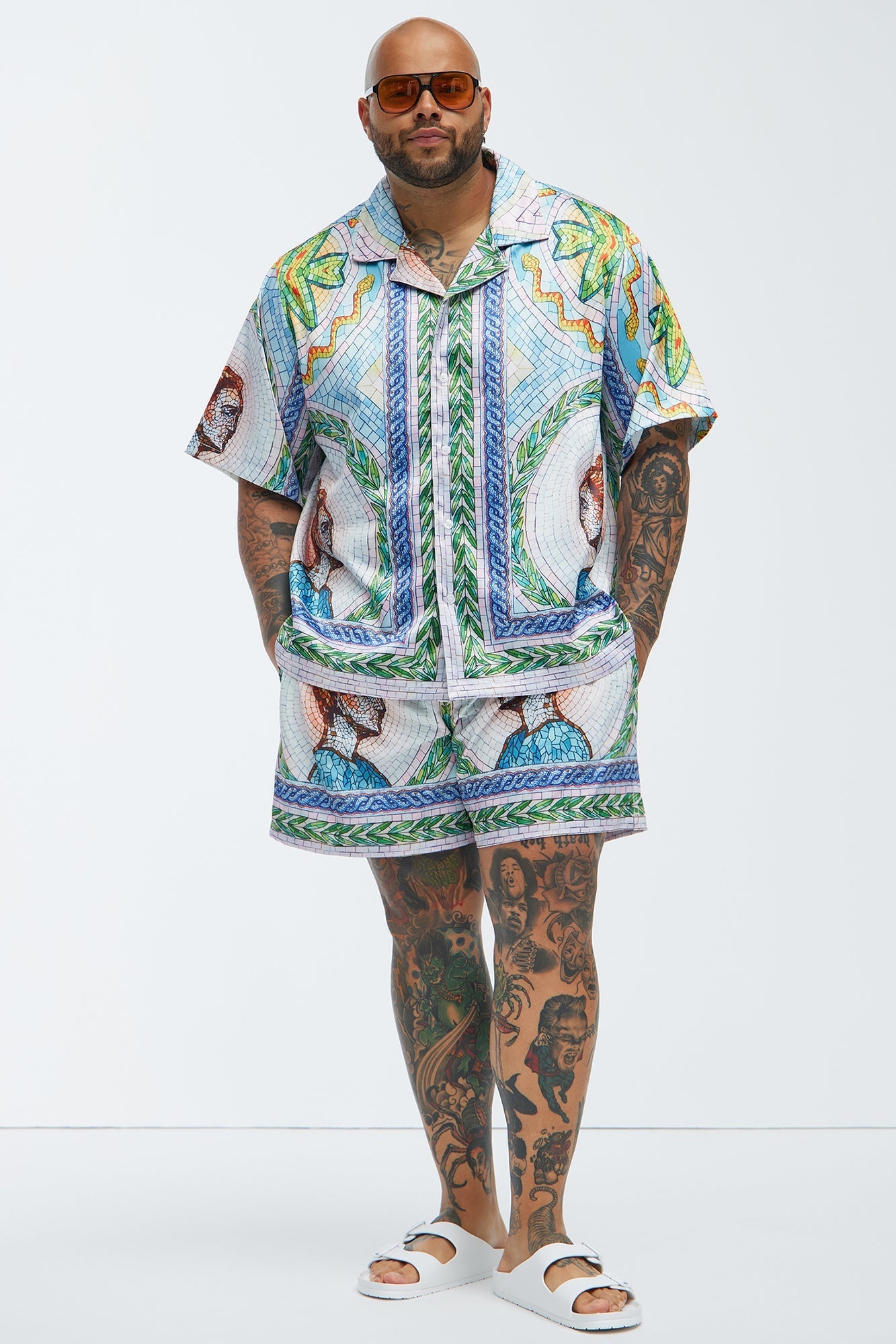 Atherton Mosaic Shirt - Blue/combo Fashion Nova