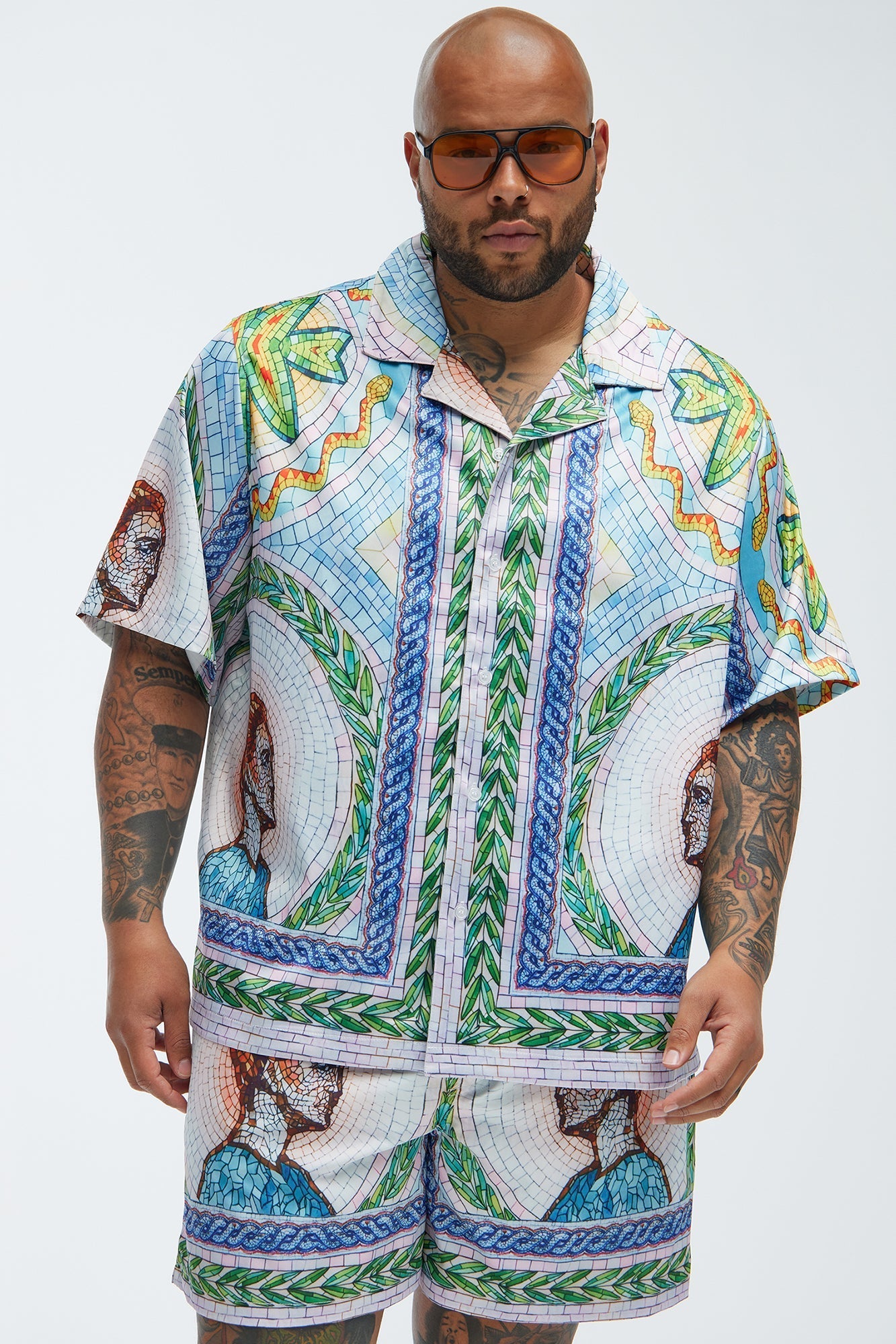 Atherton Mosaic Shirt - Blue/combo Fashion Nova