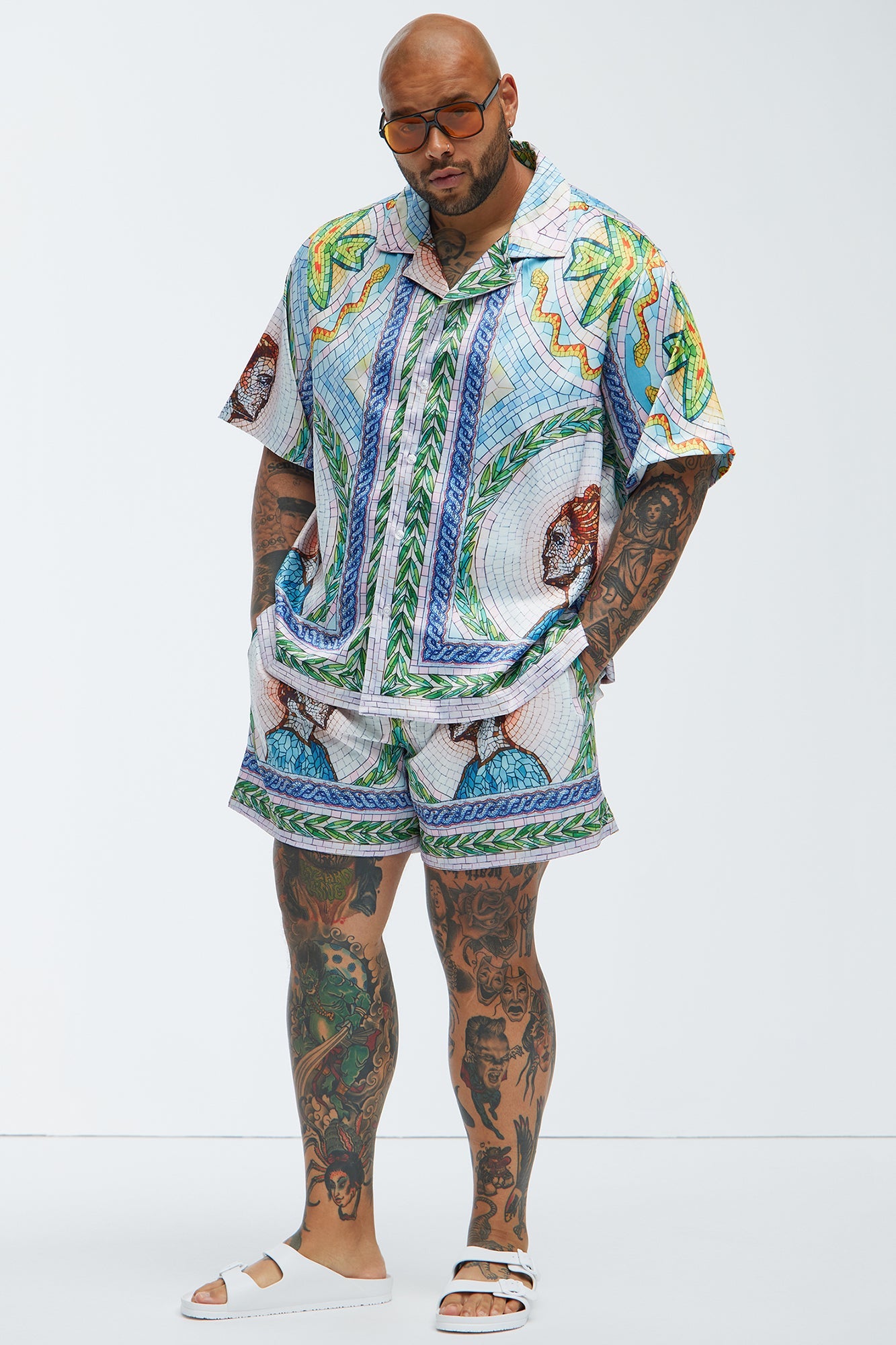 Atherton Mosaic Swim Mid Trunk - Blue/combo Fashion Nova