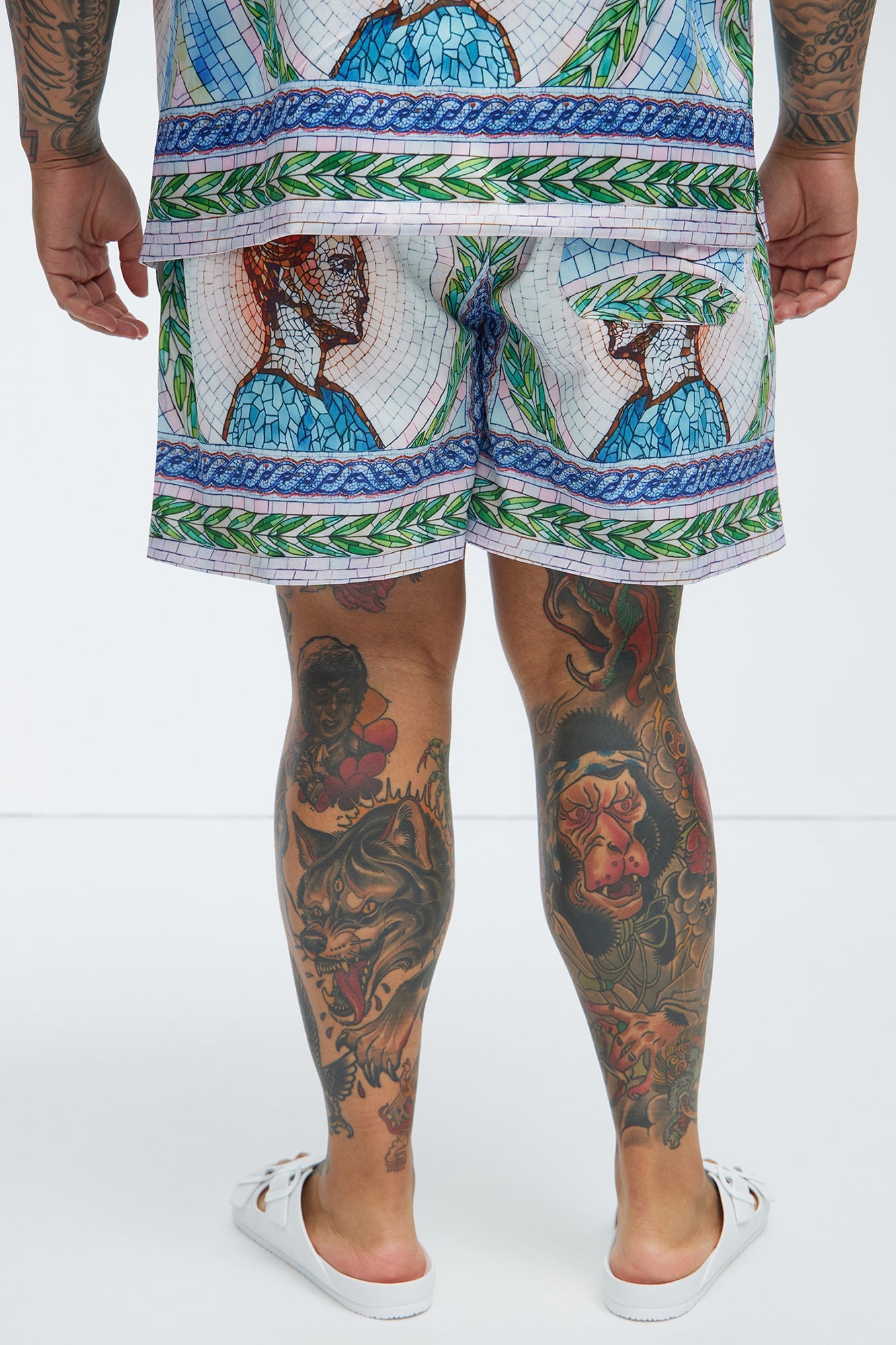 Atherton Mosaic Swim Mid Trunk - Blue/combo Fashion Nova