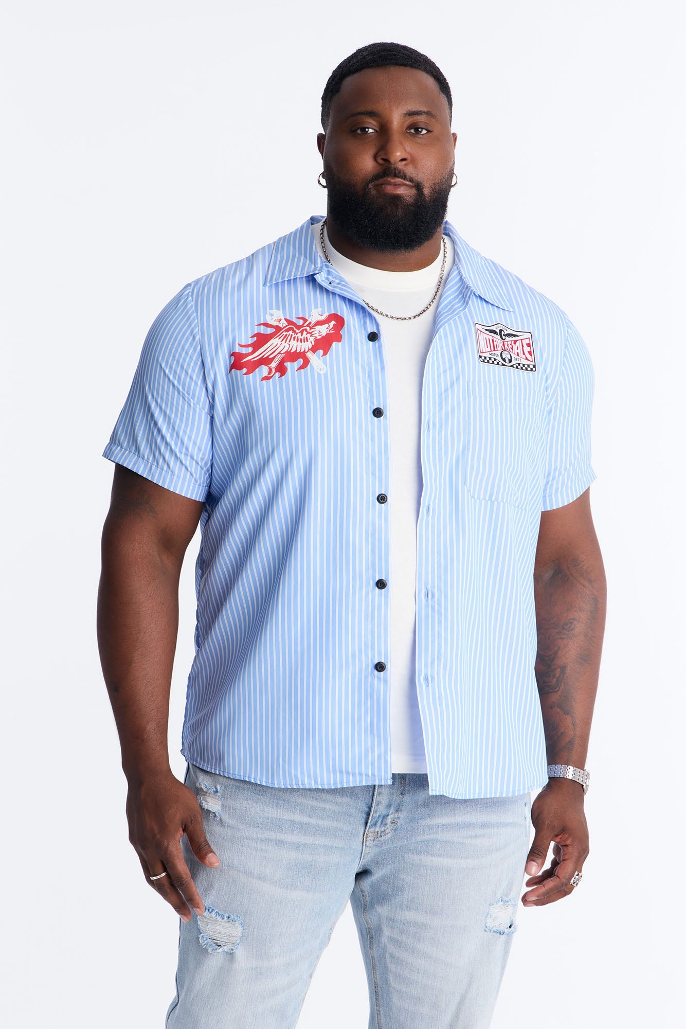 Cropped No Questions Asked Striped Button Up Shirt - Blue Fashion Nova