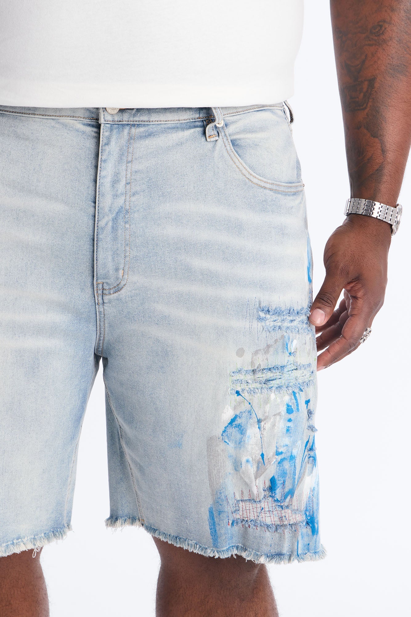 Slim Distressed Painter Denim Short - Light Wash Fashion Nova