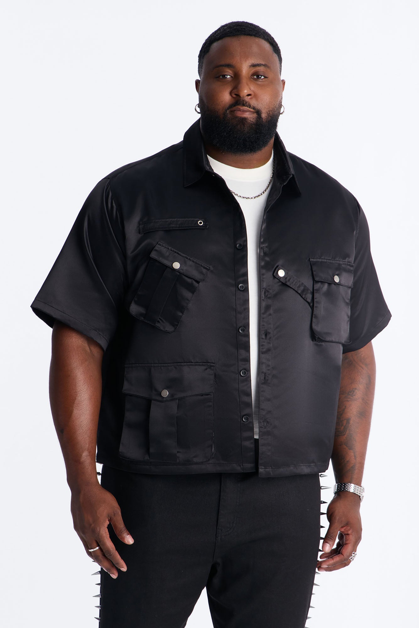 Boxy Tribeca Gloss Utility Shirt - Black Fashion Nova