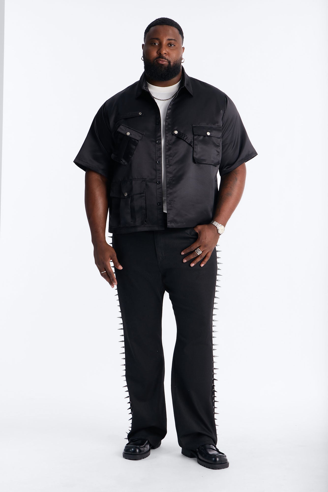 Boxy Tribeca Gloss Utility Shirt - Black Fashion Nova