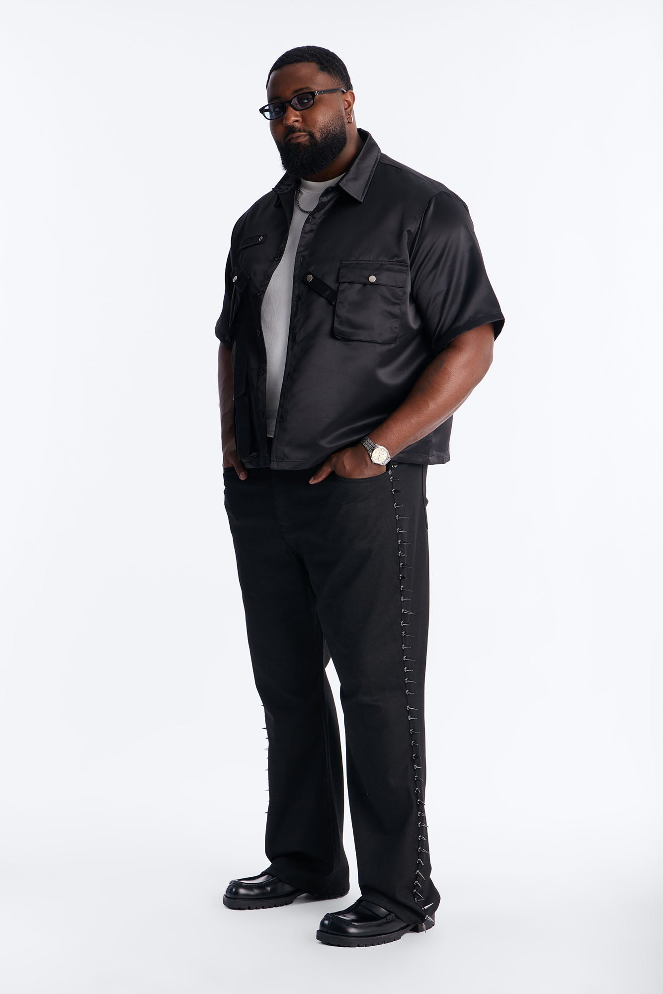 Stacked Slim Flare Waxed Cyber Spike Jean - Black Fashion Nova