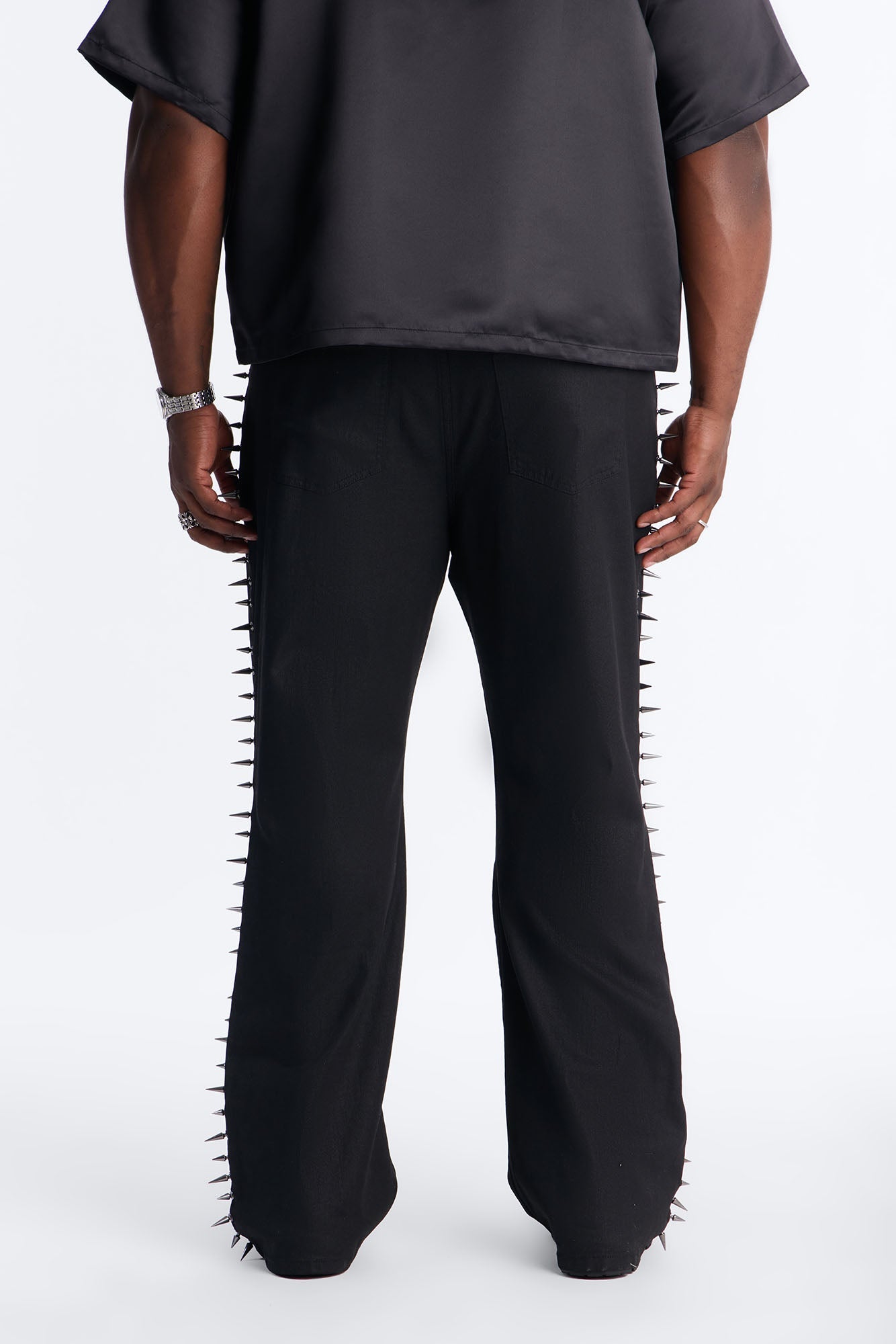 Stacked Slim Flare Waxed Cyber Spike Jean - Black Fashion Nova