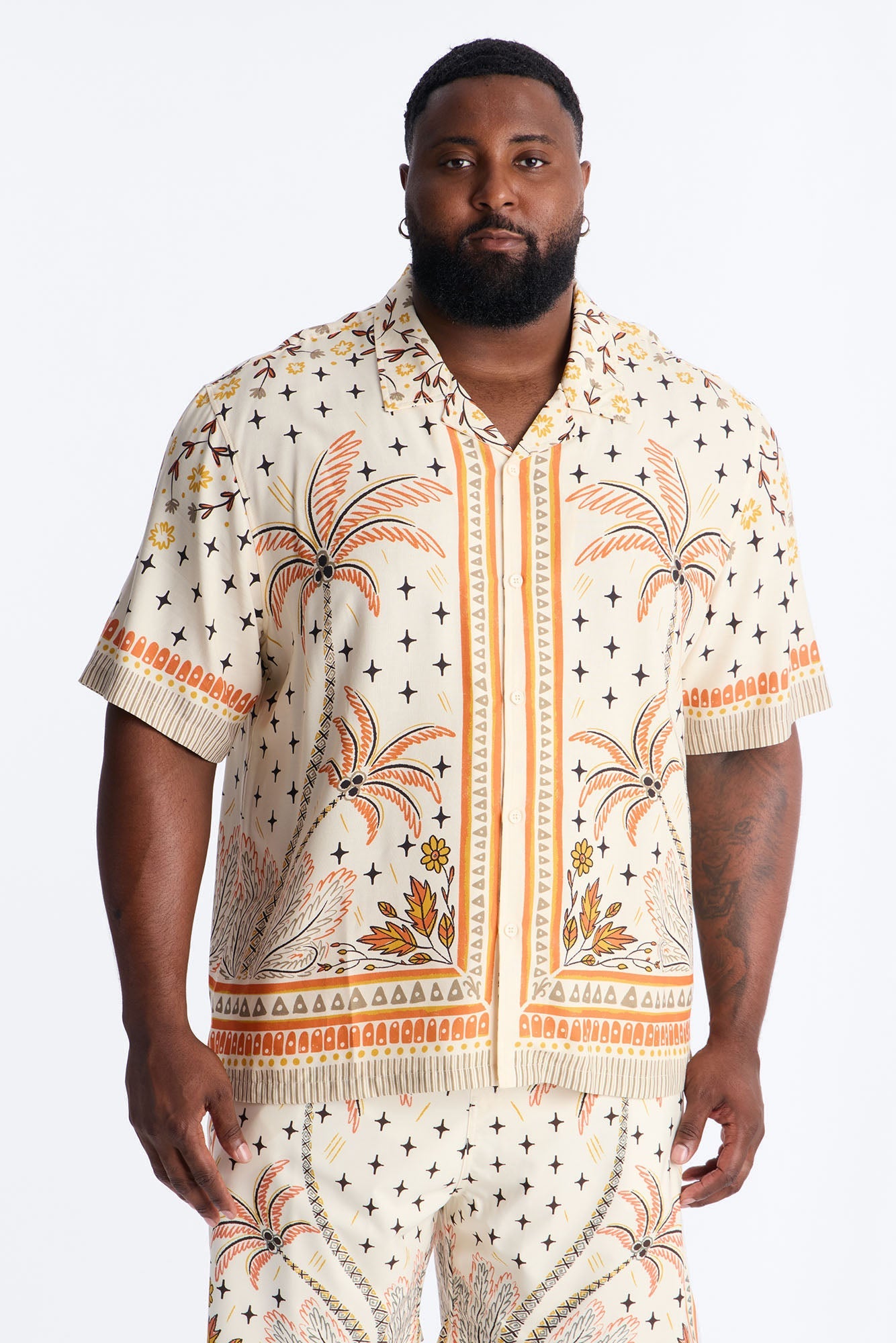 Tropical Twilight Resort Short Sleeve Cuban Collar Shirt - Off White Fashion Nova