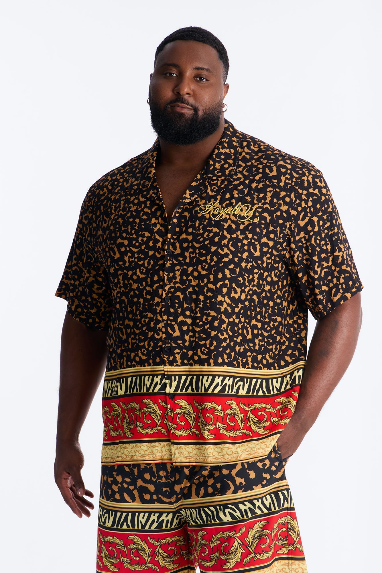 Animal Instincts Paneled Cuban Collar Short Sleeve Shirt - Leopard Fashion Nova