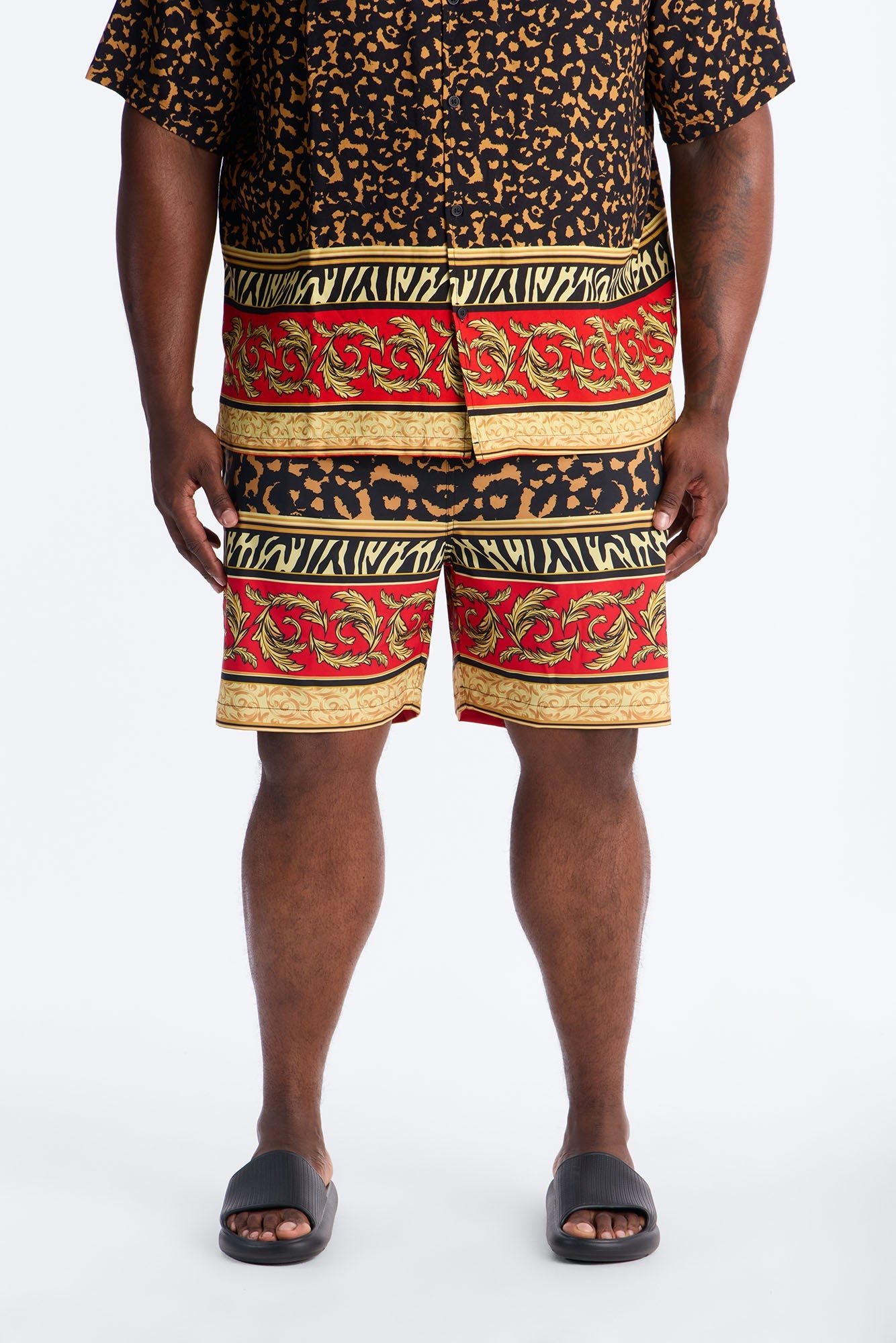 Animal Instincts Paneled Swim Trunk 7″ - Leopard Fashion Nova