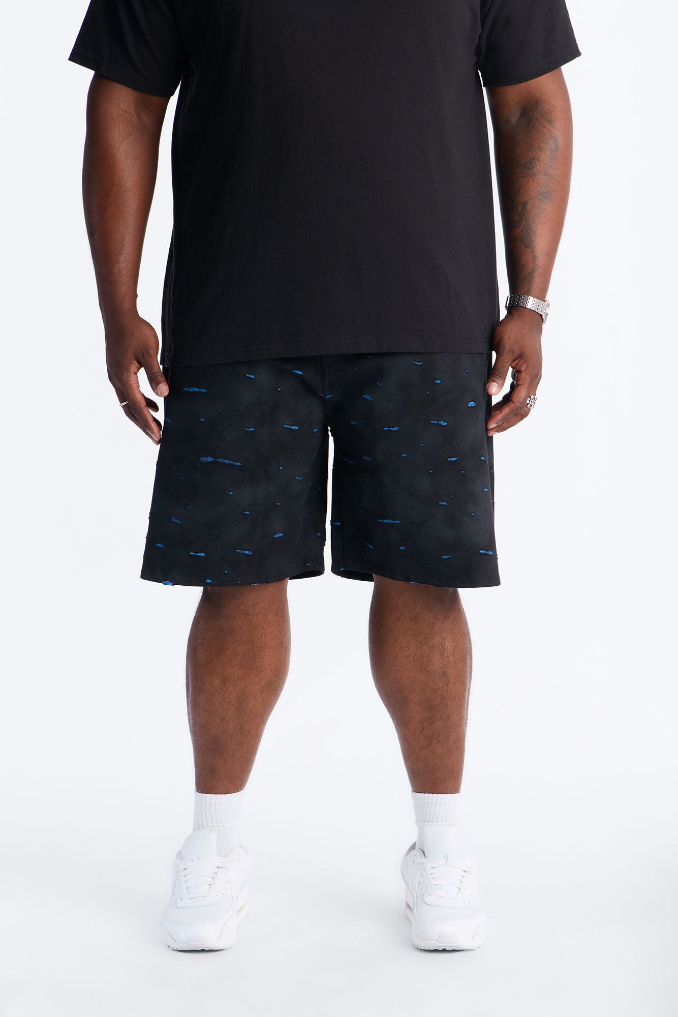 Relaxed Faded Moments Distressed Short - Bleach Blue Wash Fashion Nova