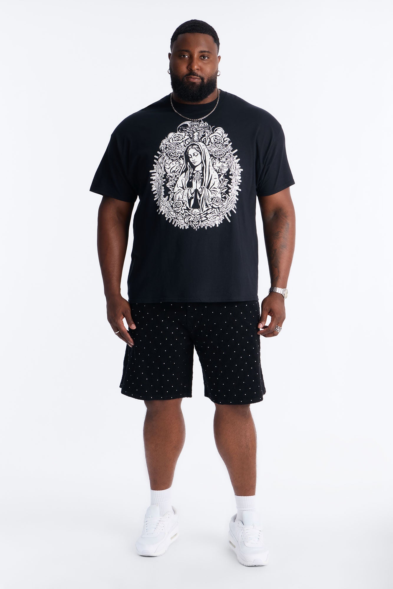 La Familia Mother Mary Short Sleeve Tee - Black Fashion Nova