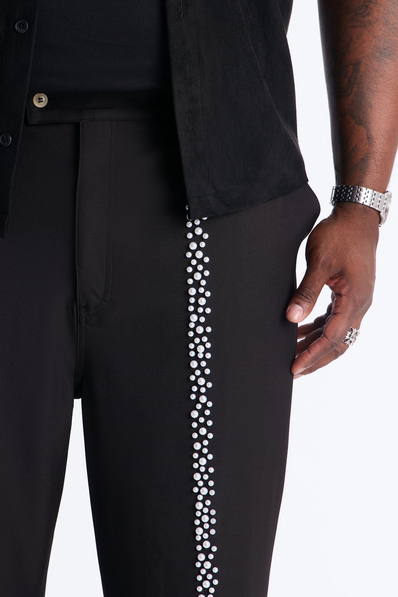 Baggy Pearl Cascade Trouser - Black Fashion Nova