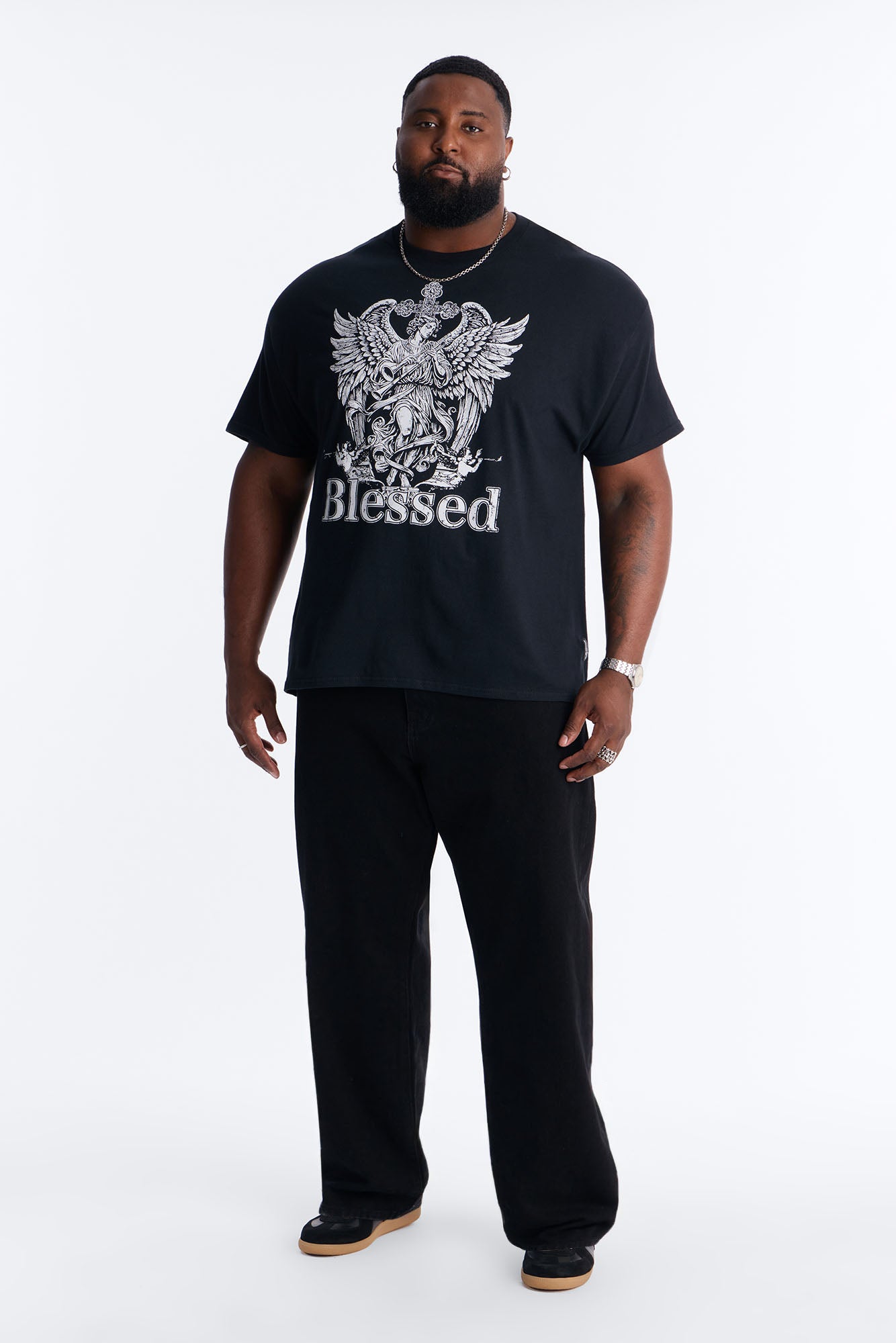 La Familia Blessed Angel Short Sleeve Tee - Black Fashion Nova