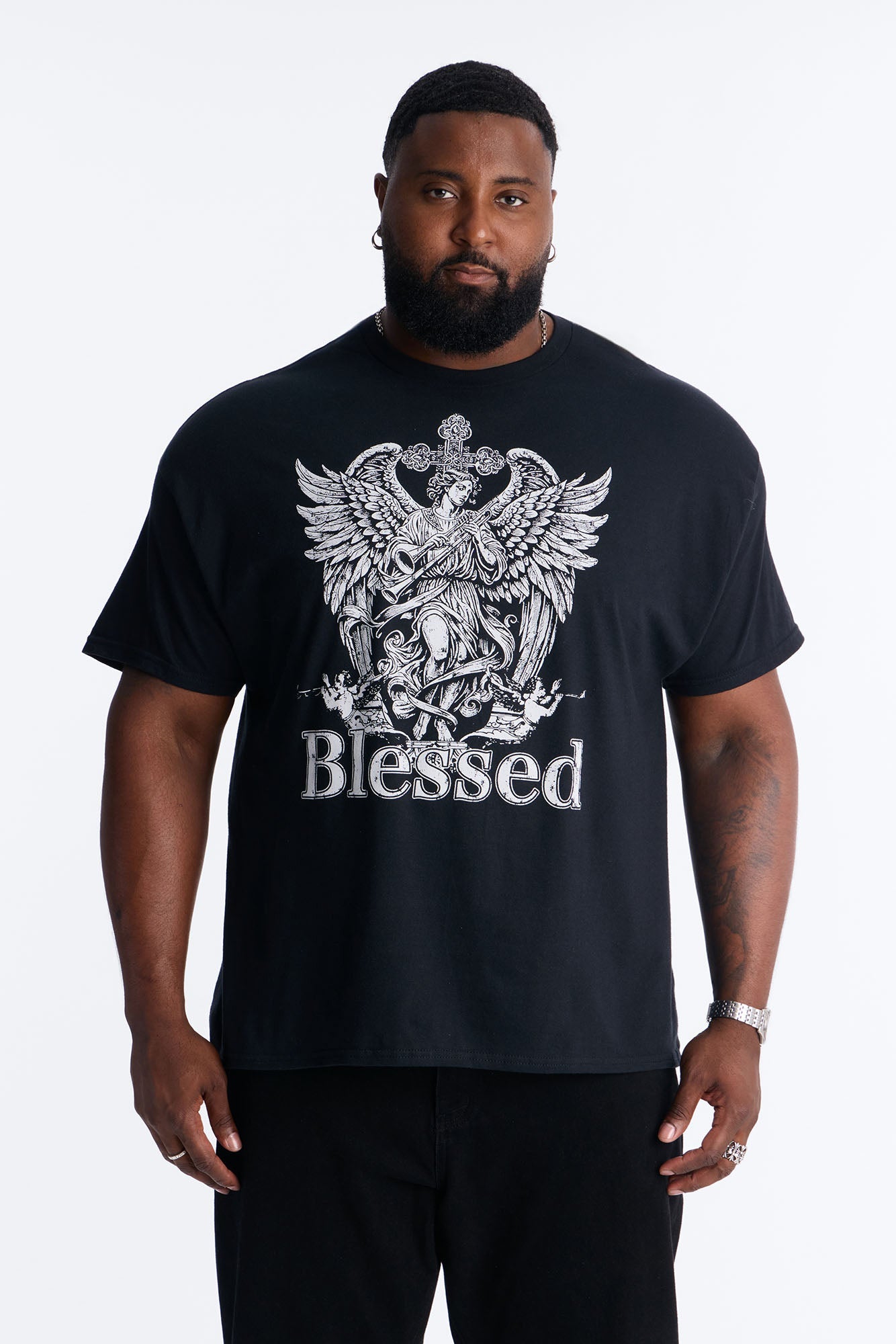 La Familia Blessed Angel Short Sleeve Tee - Black Fashion Nova