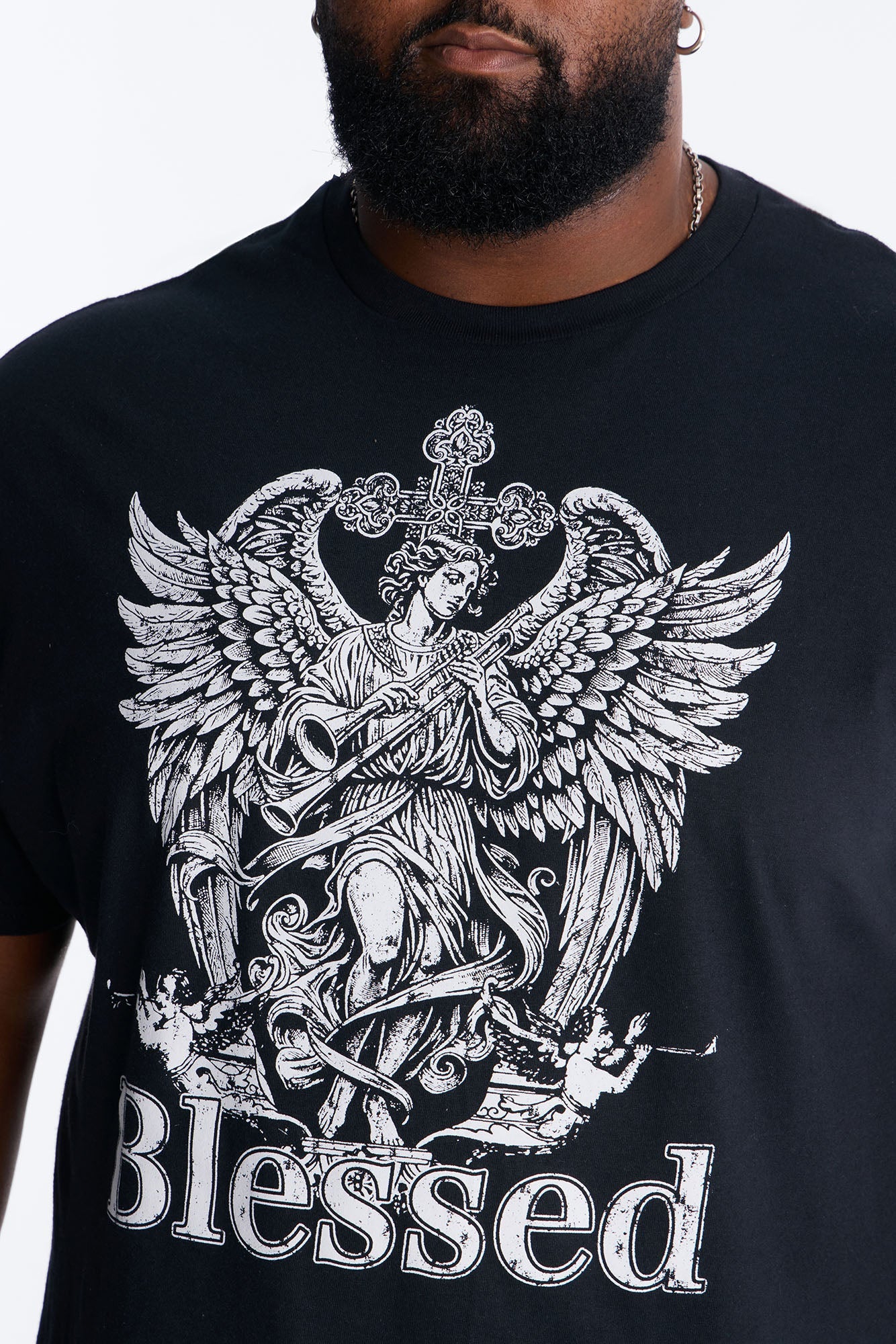 La Familia Blessed Angel Short Sleeve Tee - Black Fashion Nova