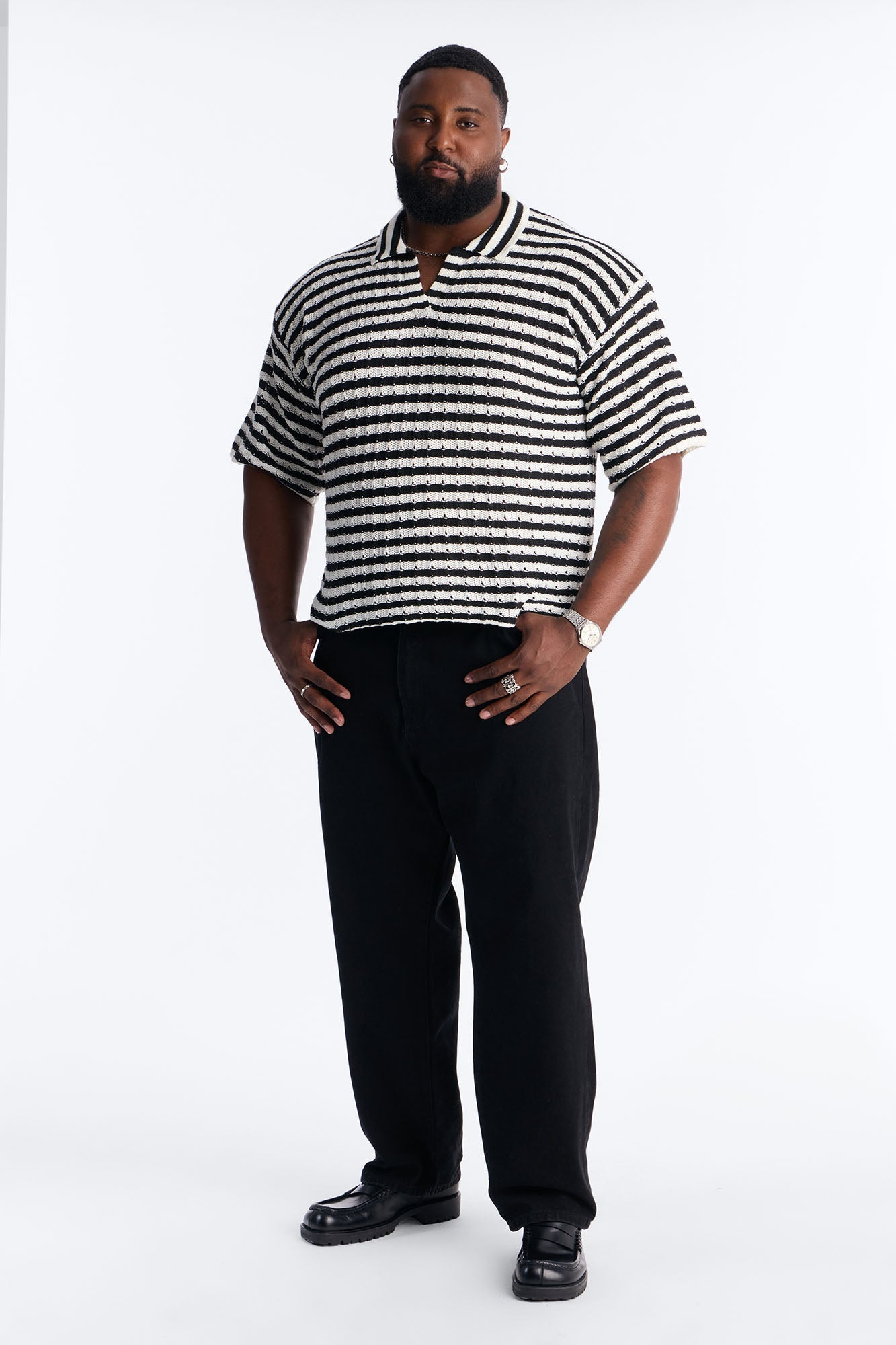 Relaxed Regatta Stripe Polo - Black Fashion Nova