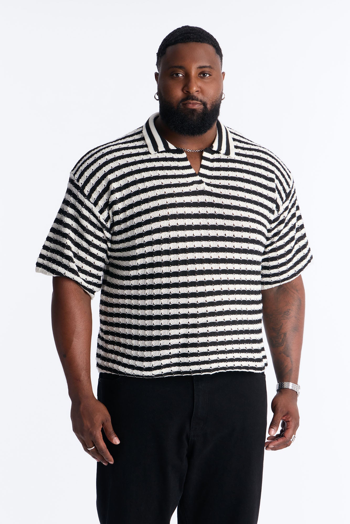 Relaxed Regatta Stripe Polo - Black Fashion Nova