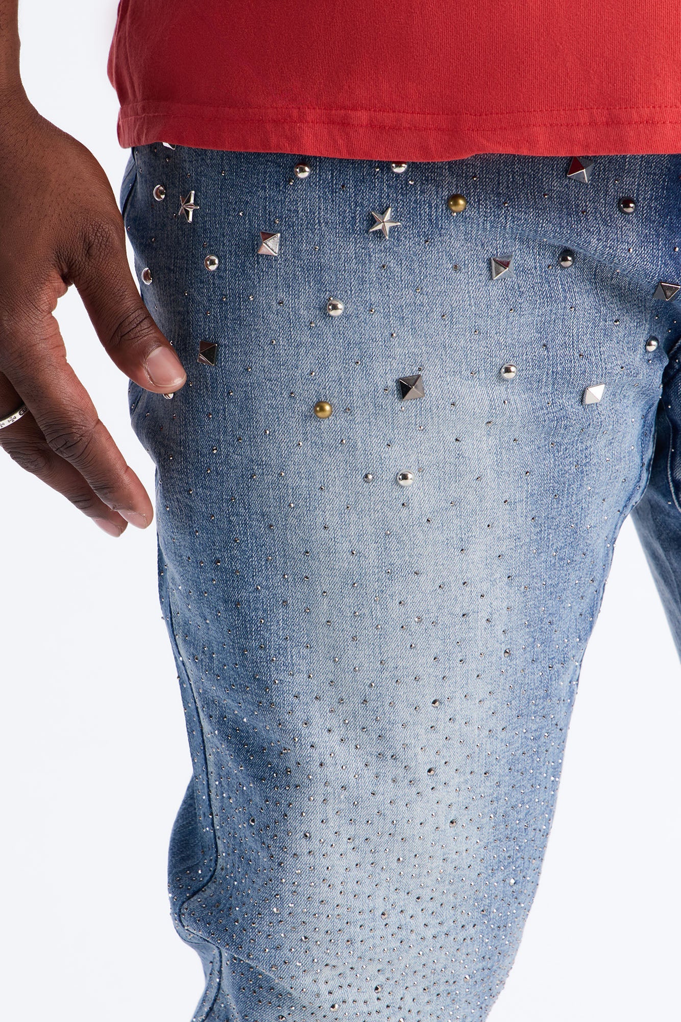 Stacked Skinny Flare Star Burst Jeans - Medium Blue Wash Fashion Nova