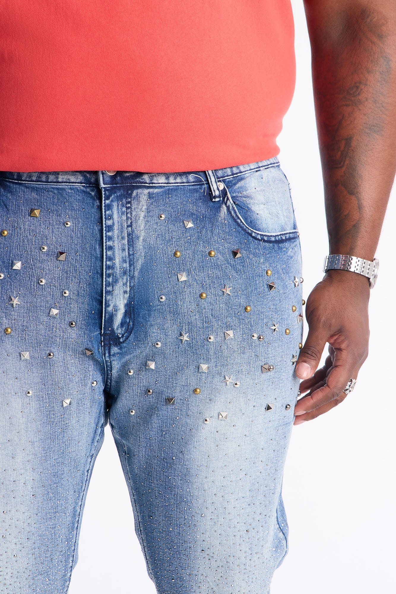 Stacked Skinny Flare Star Burst Jeans - Medium Blue Wash Fashion Nova