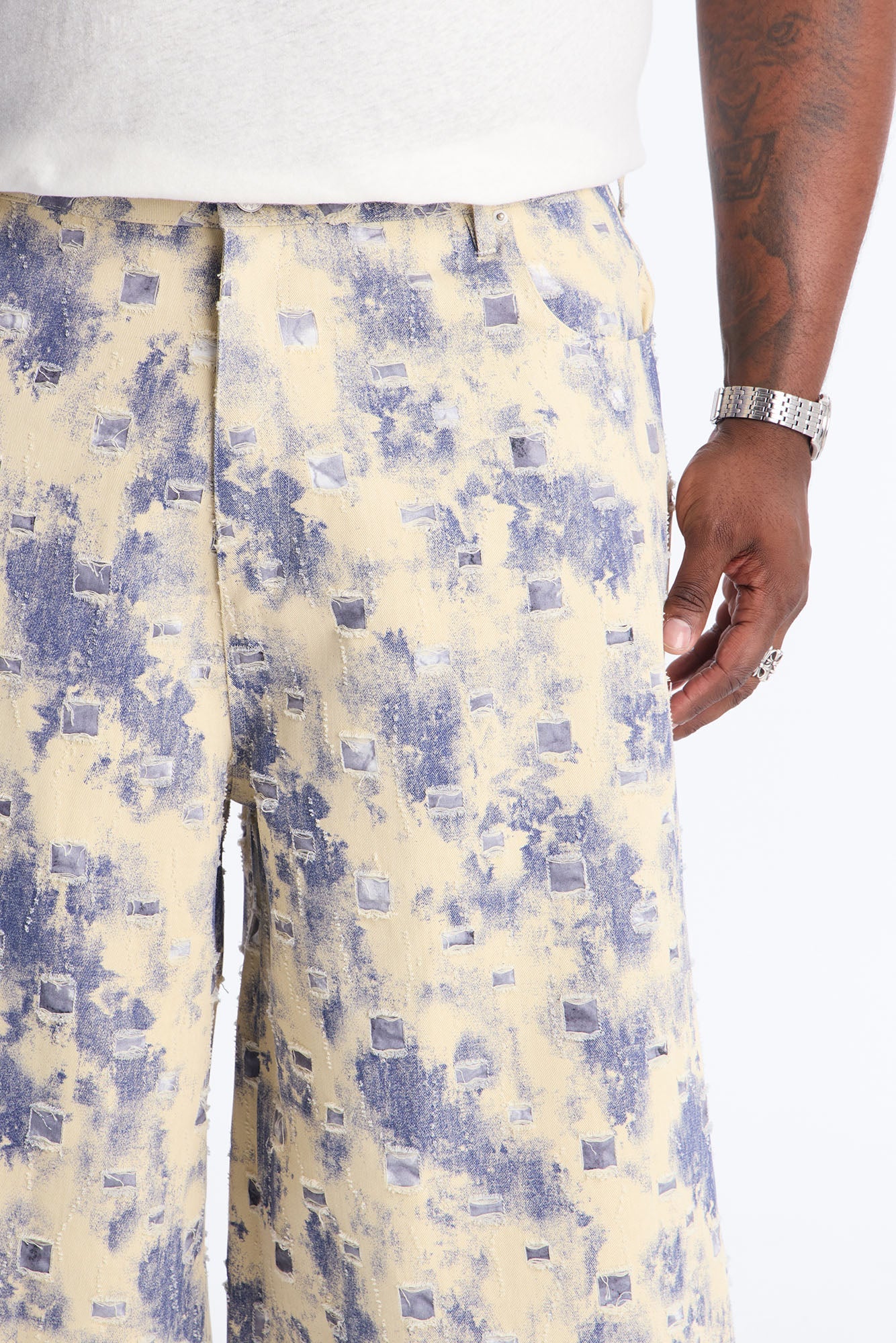 Super Baggy Azure Shred Denim Short - Bleach Blue Wash Fashion Nova