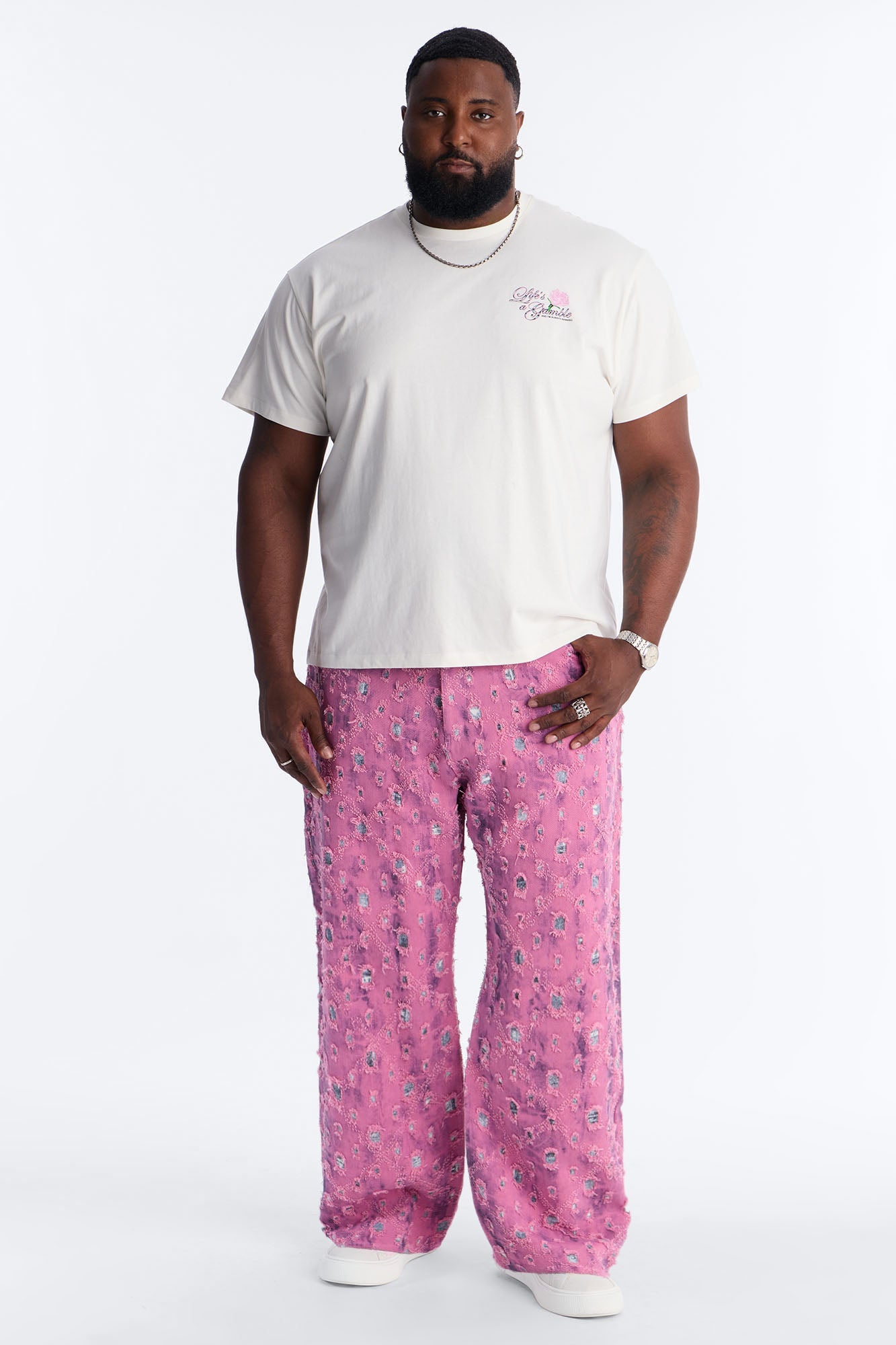 Baggy Frayed Illusions Jean - Pink Fashion Nova
