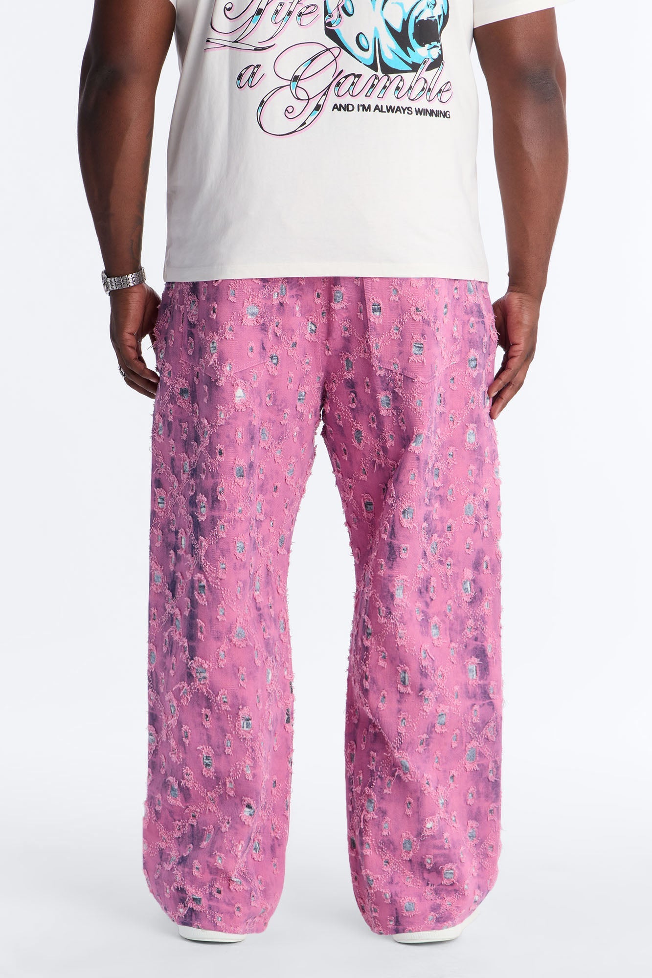 Baggy Frayed Illusions Jean - Pink Fashion Nova