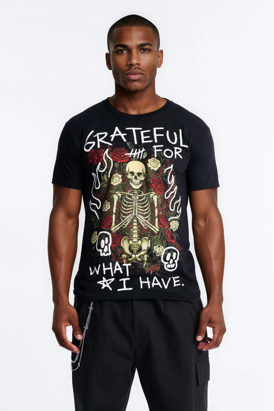 Grateful And Fearless Puff Print Short Sleeve Tee - Black Fashion Nova