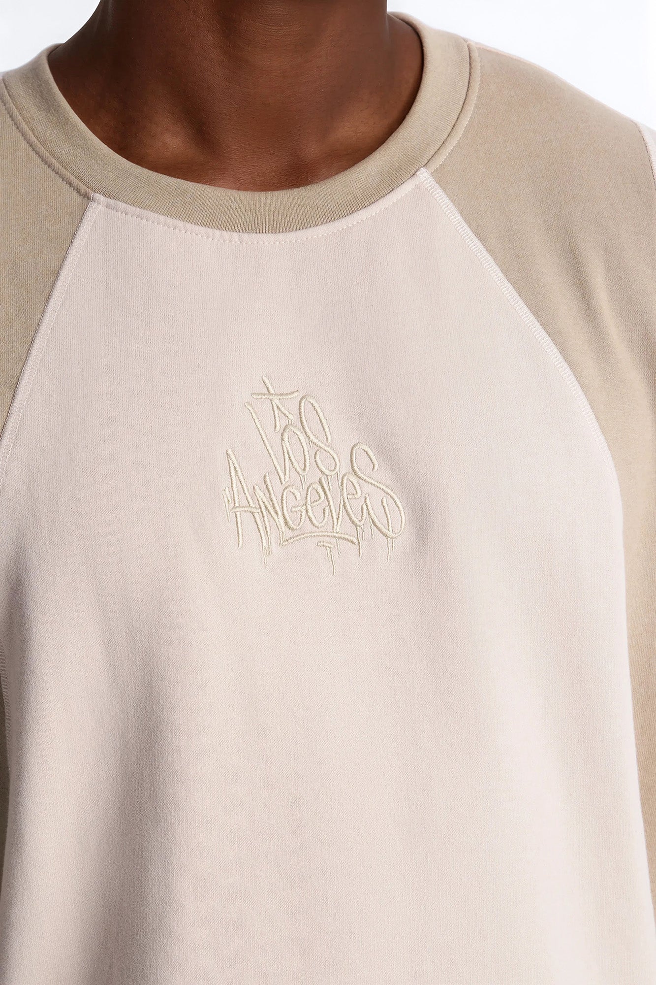 LA Embroidery Paneled Fleece Tee - Tan Fashion Nova