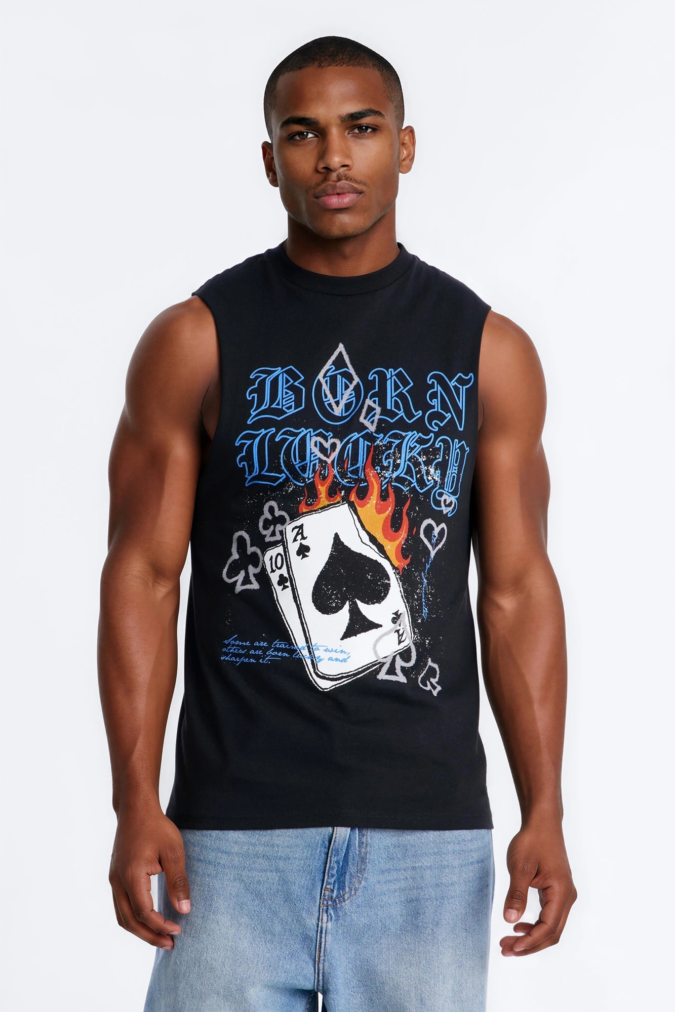 Born Lucky Muscle Tee - Black Fashion Nova